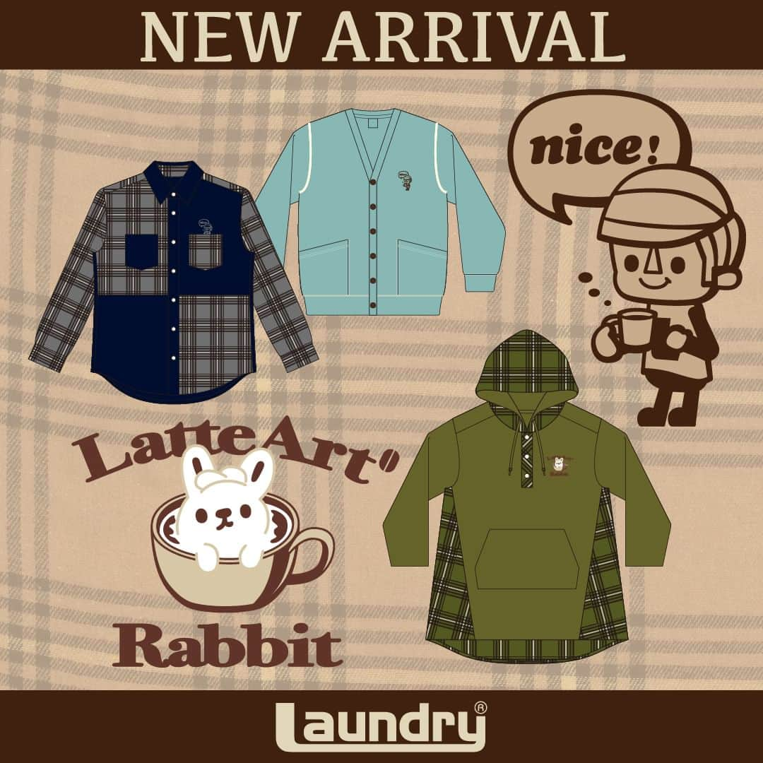 Laundry ランドリーのインスタグラム：「＼9月1日（金）発売の新作アイテムをピックアップ🤩／  LAUNDRY 秋の定番、チェックシリーズ！ 柔らかい風合いの無地とチェック柄の切替えで定番の中にも遊びを取り入れるLaundryらしい定番ネルシャツ、裏毛よりスッキリだけどTシャツよりもボリュームありなミニ裏毛をメインに、風合いあるチェック柄生地をMIXしたパーカーチュニック☆   さらに、温かみのある素材とデザインで、見ていても着ていても気分がほっこりするようなニットソーカーディガンはシャツとセットでも◎  2・3枚目：333-61001 Cafe BOY刺繍 チェック切替シャツ 9,350円（税込） ユニセックスS/M/L グリーン/ネイビー/ベージュ  4・5枚目：333-74008 Cafe BOY刺繍 ニットカーデ 7,480円（税込） ユニセックスS/M/L チャコール/ミント/ベージュ  6・7枚目：333-01003 Rabbit LatteArt チェック切替パーカーチュニック 9,790円（税込） レディースFREE グリーン/ネイビー/ベージュ  ＿＿＿＿＿＿＿＿＿＿＿＿＿  詳しいお知らせはプロフィールから ブランドサイトをチェック🧐 ⇒ @laundry_official  最近GETしたアイテムや過去のアイテム・ノベルティなど #laundry038 を付けて投稿すると、 LAUNDRYブランドサイトや、オンラインストアにも掲載されます👍❣  また、LAUNDRY公式インスタグラムでもご紹介させていただきますので 是非皆さまご投稿宜しくお願いします✨  #laundry #ランドリー #Tシャツ #チェックシャツ #チェック #シャツ #カーディガン #カーデ #カーディガンコーデ  #パーカーワンピース #ラテアート #キャラクター #アニマル #ユニセックス #unisex #レディース #ladies #Tシャツコーデ #Tシャツコーディネート #秋 #コーディネート #ファッション #キャラクターデザイン #COORDINATE #fashion」