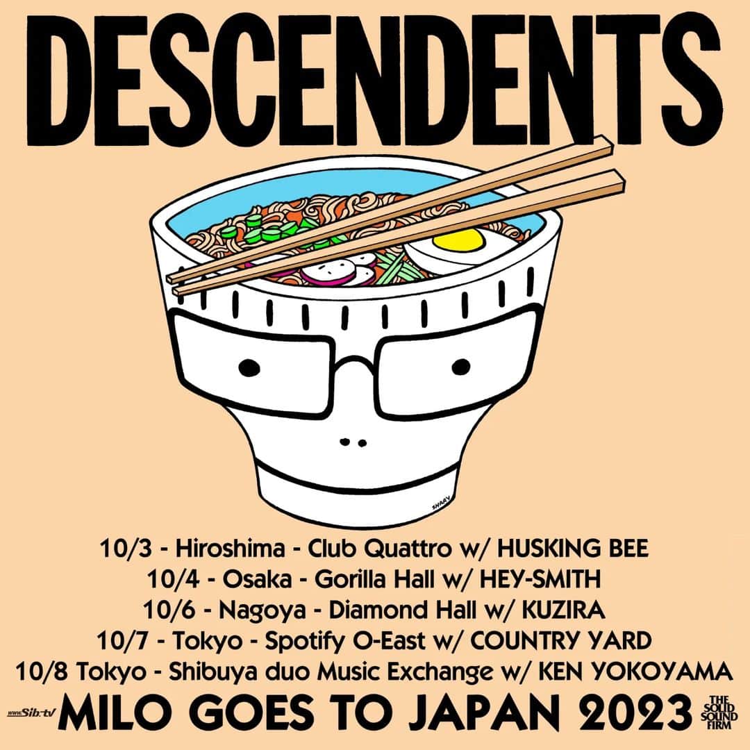 磯部正文のインスタグラム：「⁡ ⁡【DESCENDENTS JAPAN TOUR 】  間もなくチケット一般発売開始  DESCENDENTS JAPAN TOUR 『Milo Goes To Japan 2023』  広島公演にHUSKING BEE出演します  2023年10月3日（火） 広島CLUB QUATTRO OPEN 18:00 / START 19:00  ◆9月1日(金)10:00発売開始 eplus.jp/descendents/」