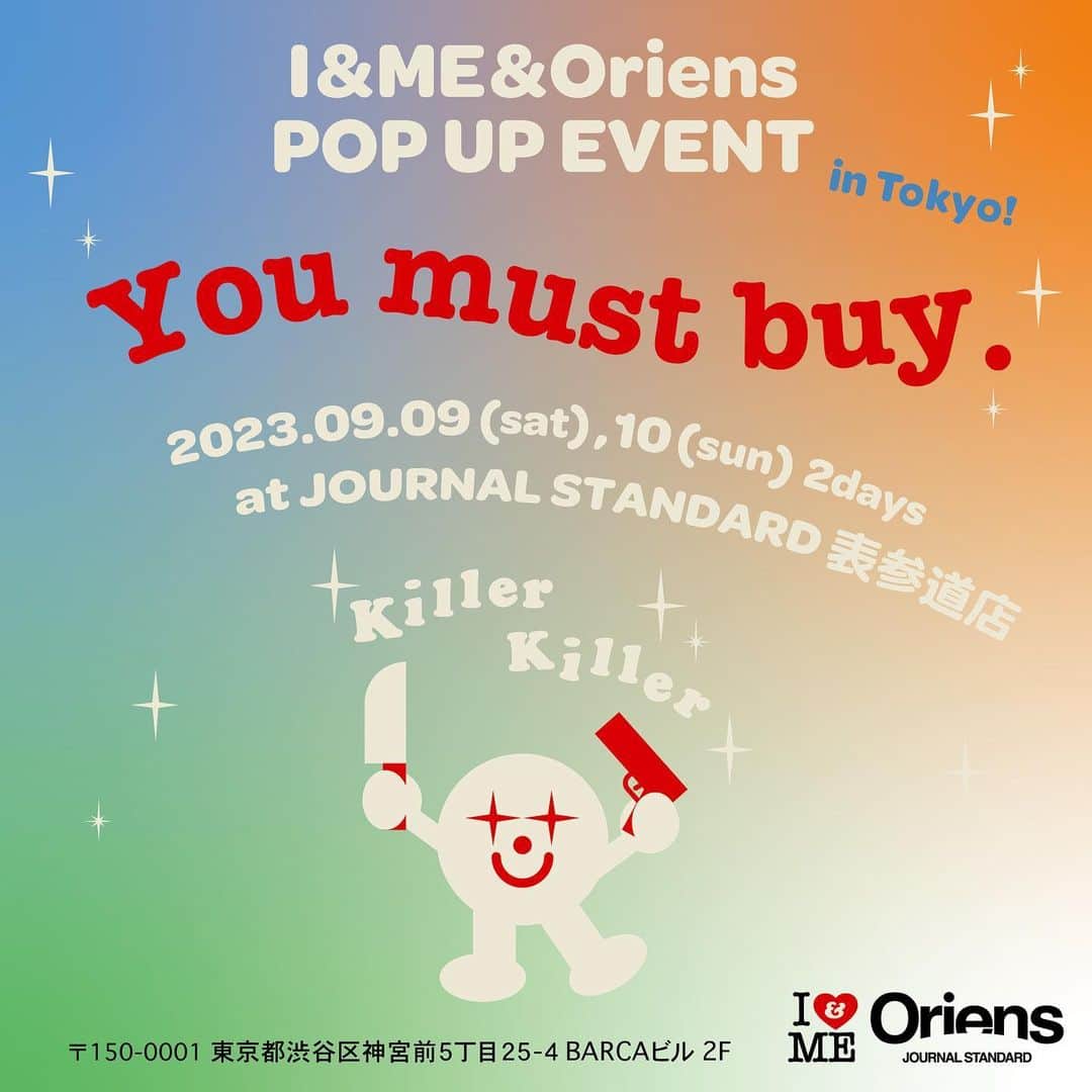 小田原愛美さんのインスタグラム写真 - (小田原愛美Instagram)「来週末です！ 特別にお飲み物(フリー)も用意してもらったので、乾杯しましょう🥂 ⁡ I&ME X Orien JOURNALSTANDARD SP POPUP in TOKYO!! @iandme_jp @oriens.js @aimiodawara  ⁡ 9/9(sat),10(sun)　2day  JOURNAL STANDARD Men's 表参道店 ⁡ 〒150-0001 東京都渋谷区神宮前５丁目２５−４ BARCAビル 2F ⁡ 今回のコラボレーションを記念し上記日程にてSP POPUPイベントを開催！ 当日はデザイナー小田原愛美が在廊し、デニム購入者に限り直接手書きペイントを行うSPイベントとなっております。  ⁡ collaboration Item ⁡ ・I&ME x Oriens　キラーキラーチャンTEE  2color ¥6,000+tax ・I&ME x Miller×Oriens　サーマルTEE ￥6,500+tax ・I&ME x Oriens WMWM スウェット 2color ￥11,000+tax ・I&ME x Oriens マルチボーダーソックス  2cloor ¥2,400+tax ・I&MEｘOriensオーバルミニバッグ ¥13,000+tax ・I＆MEⅹOriens ビーズネックレス ￥6,000＋tax ⁡ 是非 I＆MEとOriensの世界観をお楽しみください。」8月31日 19時34分 - aimiodawara