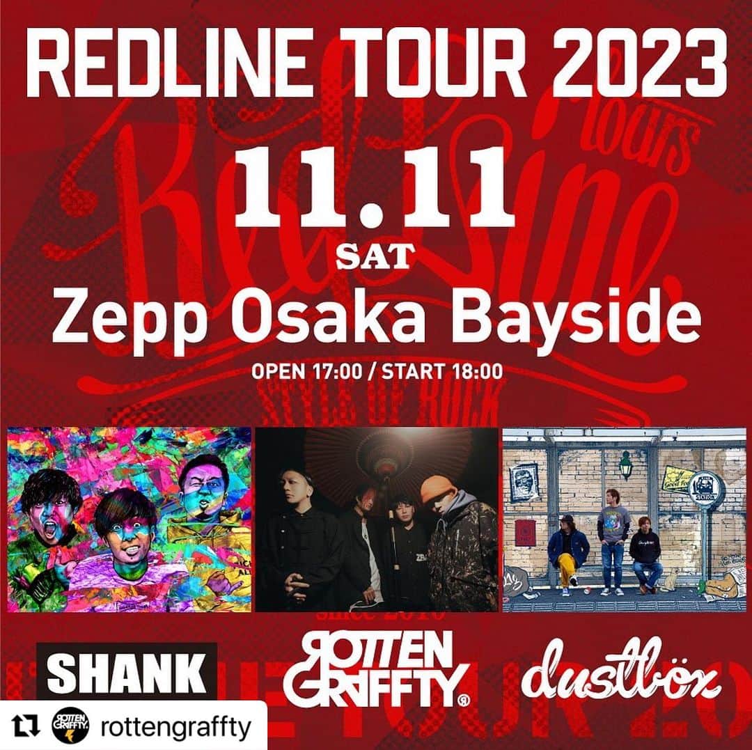 侑威地のインスタグラム：「#Repost @rottengraffty with @use.repost ・・・ 11/11 Zepp Osaka Bayside "REDLINE TOUR 2023"出演決定！  #redlinetour」