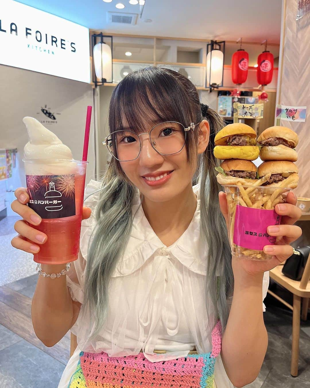 蒼井乃々愛のインスタグラム：「🍔🍟‪🍦‬ｵｲｼｶｯﾀ  2枚目😅  #mrshamburger #ミセスハンバーガー #川越 #川越グルメ #川越食べ歩き #川越ランチ #idol #アイドル #仮面女子 #メガネ女子 #ハンバーガー #hamburger #夏 #summer #プチ旅行 #follow #followｍe」