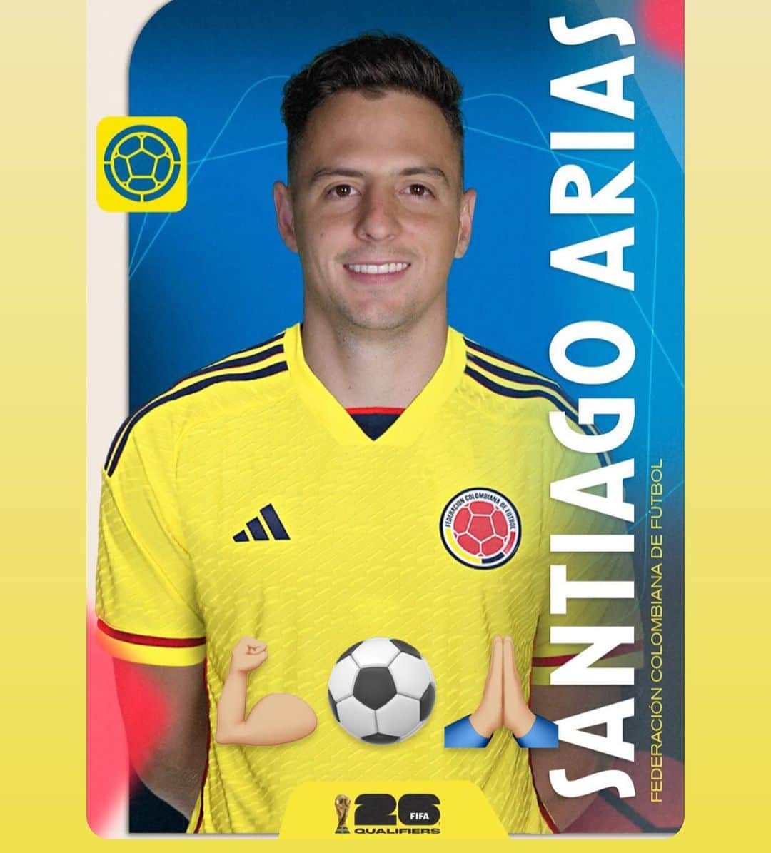 サンティアゴ・アリアスのインスタグラム：「Feliz, orgulloso y agradecido por este llamado!!! 🇨🇴🇨🇴 el tiempo De Dios es perfecto!! 🙏🏼 Lucha por tus sueños y siempre ten fe, que todo lo malo pasara y lo bueno llegara!! 💪🏼⚽️💪🏼」