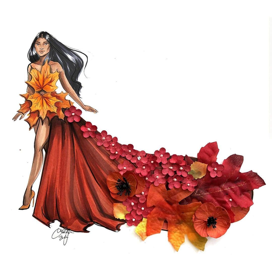 Holly Nicholsのインスタグラム：「Fall Feels 🍂🍁 #autumn #fall #fashionillustration #copicmarkers #copic #hnicholsillustration」