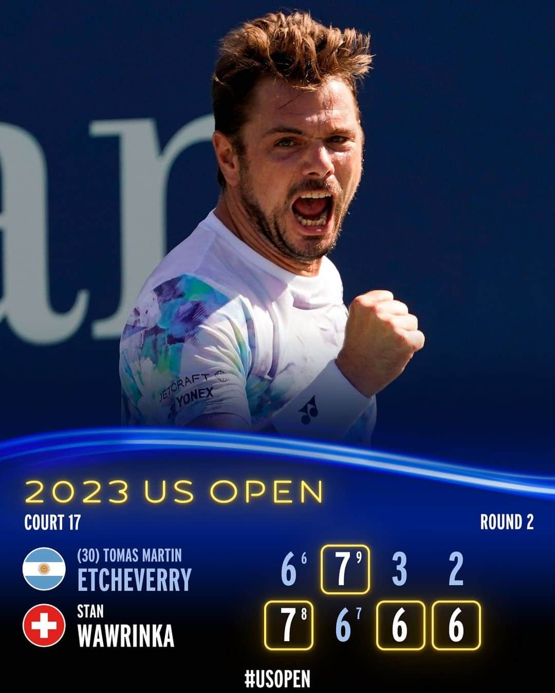 スタニスラス・ワウリンカさんのインスタグラム写真 - (スタニスラス・ワウリンカInstagram)「Stan the man is Round 3 bound.」9月1日 8時30分 - stanwawrinka85