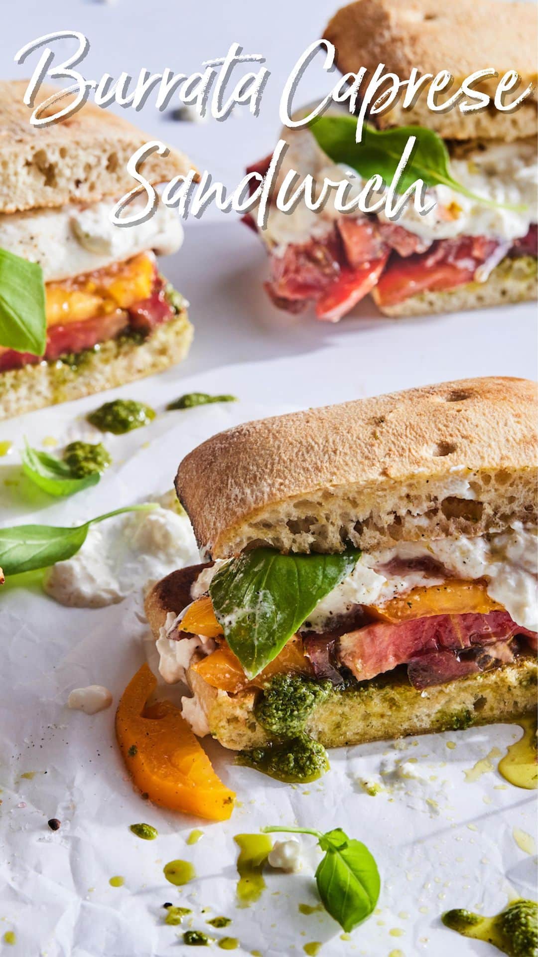 のインスタグラム：「BURRATA 👏🏼 CAPRESE 👏🏼 SANDWICH 👏🏼 get into it!!! https://whatsgabycooking.com/the-most-perfect-burrata-caprese-sandwich/」