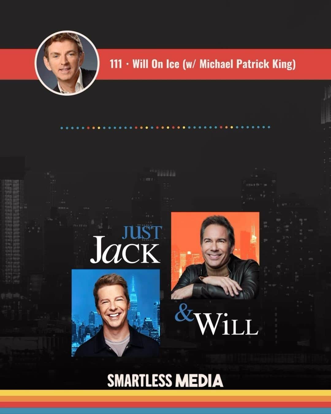 のインスタグラム：「Call your Hot Pot Guy, it’s an all-new “Just Jack & Will”! Eric McCormack and I welcome THE Michael Patrick King of #SATC and #AJLT. This episode was recorded prior to the SAG-AFTRA strike on July 14th.  To LISTEN, Click HERE:  https://wondery.com/links/just-jack-will/  #SmartLessMedia #JustJackAndWill #SeanHayes #EricMcCormack #MichaelPatrickKing #WillAndGrace #WonderyMedia #AmazonMusic」