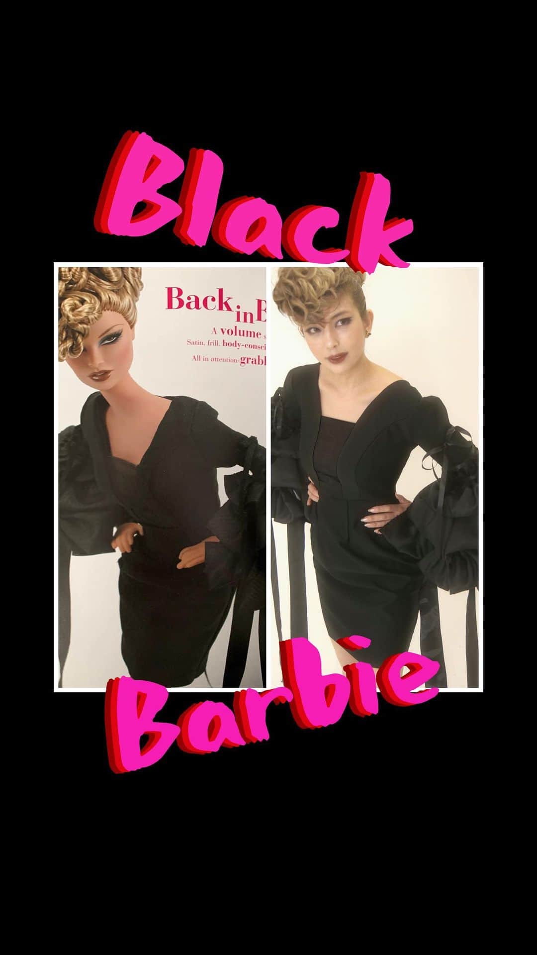 かねさだ雪緒のインスタグラム：「以前、雑誌で見た黒いドレスのバービーが格好良くて、 ドレス作って写真撮った思い出…✨ やっぱりお人形の良スタイルは どんなに頑張っても真似できない…  photo @katsumi1220d   #Barbie  #black #blackBarbie #バービー #ブラック #ドレス #ファッション #バービードレス  #」
