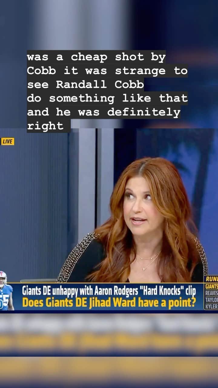 のインスタグラム：「Talking about the Aaron Rodgers-Jahid Ward dust up on @undisputedonfs1. Let’s be honest…Hard Knocks is a reality TV show that’s gone all-in on Rodgers as its main character. Ward has some fair points about what happened on the field, but expecting the *show* to evenly represent him with Rodgers is like Kanye expecting equal time on The Kardashians. Not gonna happen. #Giants #Jets #NFL」