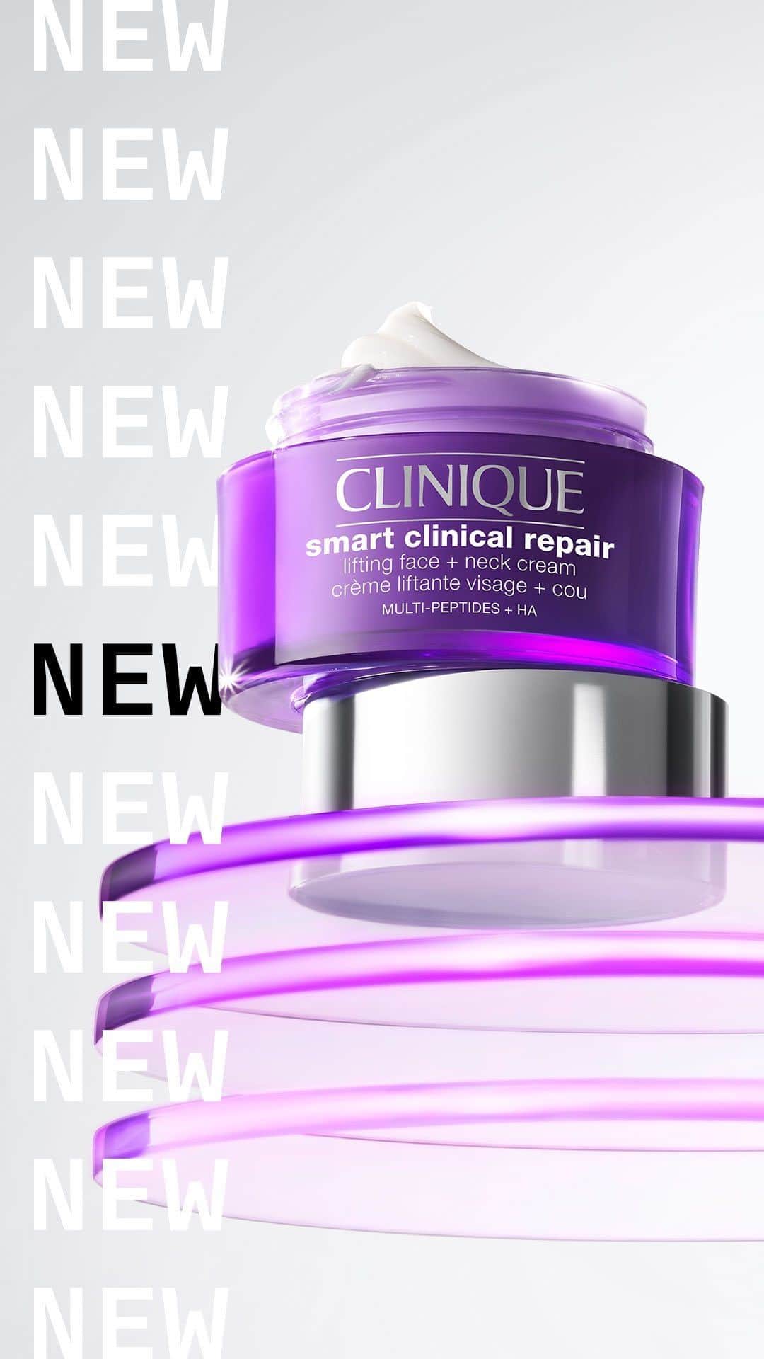 クリニークのインスタグラム：「NEW from the Clinique Lab. Meet our newest de-ager 👋 Clinique Smart Clinical Repair Lifting Face + Neck Cream.   Visibly lifts AND targets the look of lines and wrinkles with help from multi-peptides—and the results are powerful.   100% show a more lifted-looking face + neck.*  (Yes, that’s 100%.)   #SmartLiftingCream #NewFromTheCliniqueLab #DermTested #SafeForSensitiveSkin #skincare #antiagingskincare   *Clinical testing on 36 women after using the product for 12 weeks.」