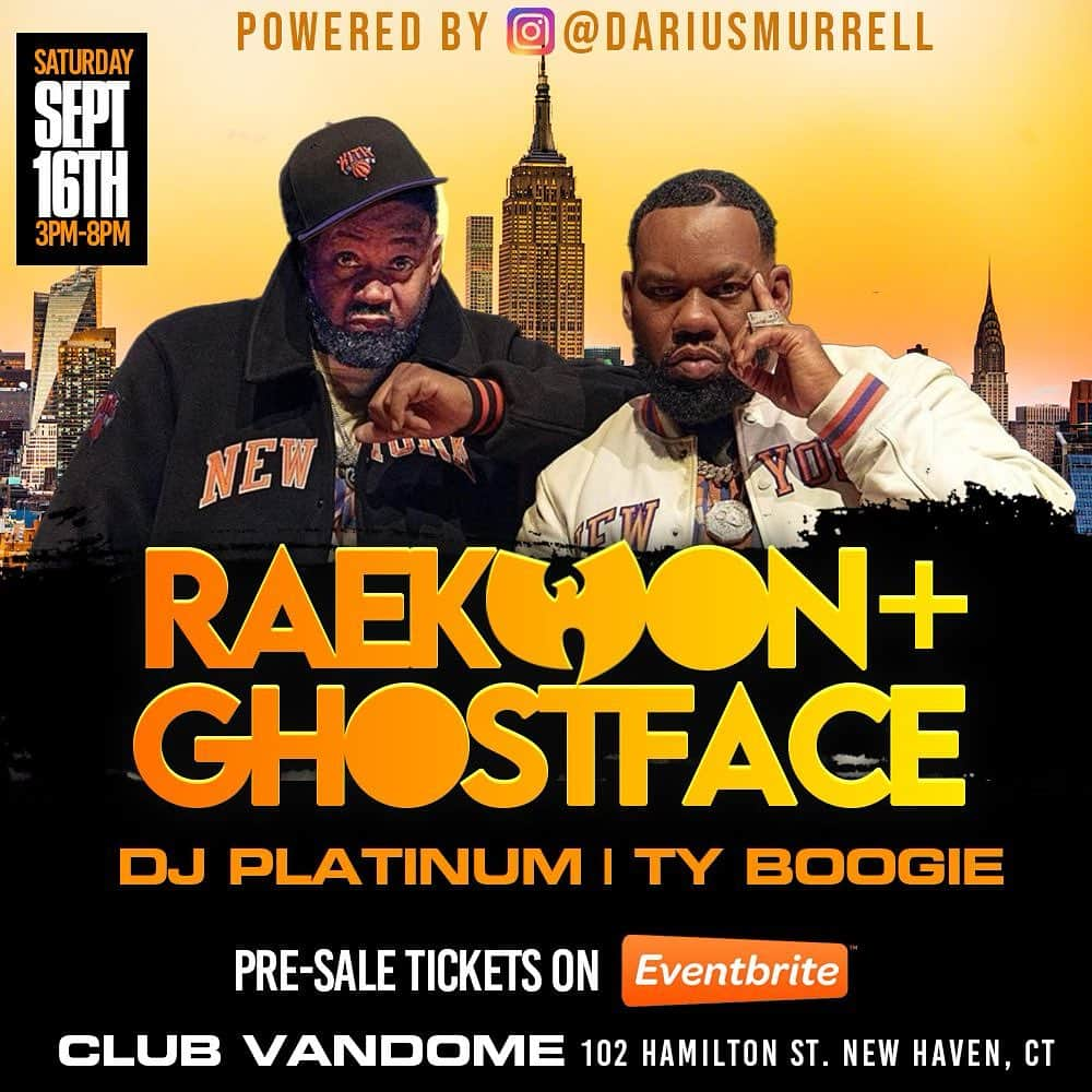 レイクウォンさんのインスタグラム写真 - (レイクウォンInstagram)「Pull up Sept 16th ,  Day Party  Hosted by Myself & @realghostfacekillah at @clubvandome in New Haven, CT !! Powered by @dariusmurrell」9月2日 1時26分 - raekwon