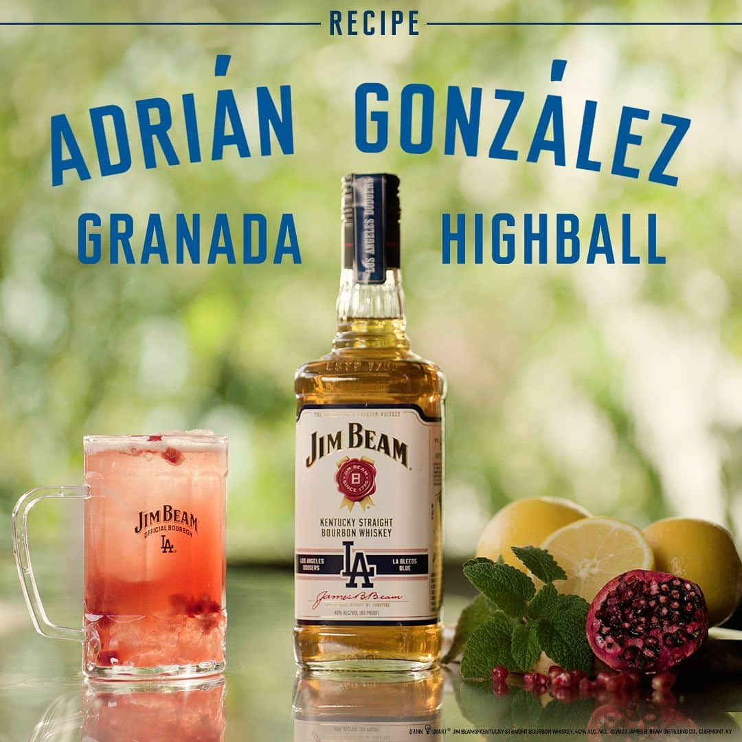 エイドリアン・ゴンザレスさんのインスタグラム写真 - (エイドリアン・ゴンザレスInstagram)「Experience a homerun of flavors with my Granada Highball recipe! All you need is Jim Beam® Bourbon, grenadine and lemon juice. Cheers to a winning cocktail! @jimbeamofficial​ ​ Granada Highball recipe:​ 1 ¾ parts Jim Beam® Bourbon​ 1 part Grenadine​ ½ part lemon juice​ Mineral Water Lemon Wedge Orange TAJÍN® Seasoning ​ PREPARATION:​ Start by dipping rim of glass over a half orange then into Tajin®. Add Jim Beam®, Grenadine and lemon juice in a cocktail shaker. Quickly shake and strain into a glass over ice. Top off with mineral water and garnish with a lemon wedge. Enjoy!​ ​ GRENADINE RECIPE:​ 1 cup of Pomegranate Juice ​ Add Equal parts white sugar (by volume) to pomegranate juice. ​ Fine Blend until all sugar has dissolved ​ Refrigerate in an airtight container and enjoy for up to 2 weeks」9月2日 1時12分 - adrian_eltitan