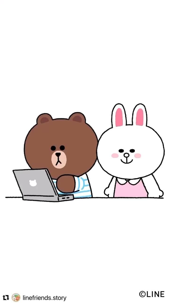 LINE FRIENDSのインスタグラム：「You'll be always welcomed to interrupt 💕 #재택근무 #workfromhome #love #couplegoals #럽스타그램   #Repost @linefriends.story with @use.repost ・・・ Brown, look here!!👄💕  브라운~ 여기 좀 봐봐!!👄💕 ブラウン、こっち見て👄💕 熊大，看這兒！！👄💕  #STORYOFLINEFRIENDS #BROWN_CONY_DAILY」