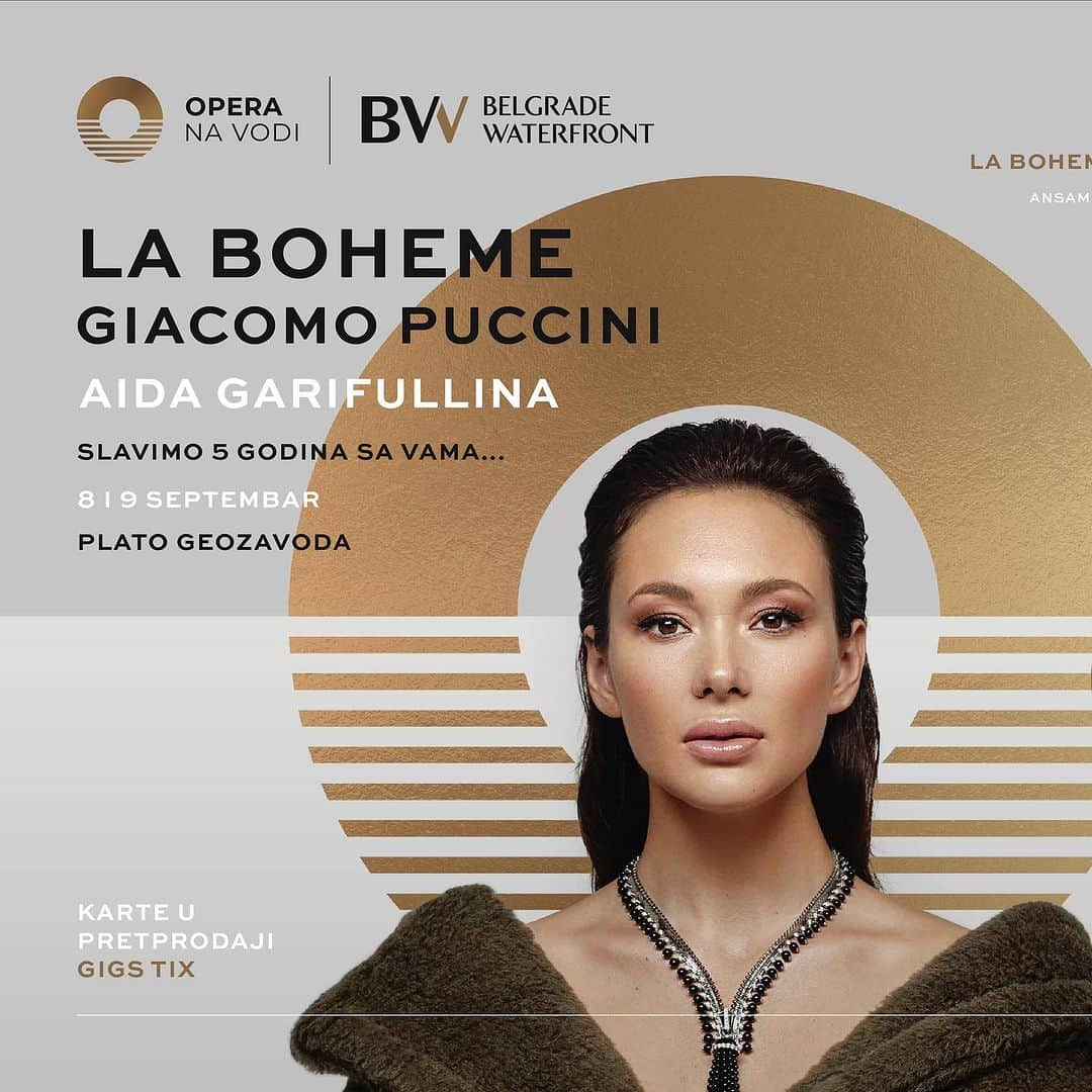 アイーダ・ガリフッリーナのインスタグラム：「So so excited 🤩 to see everyone next week in Belgrade at the one&only open air 💫 waterfront show of ‘La Boheme’ presented by @operanavodi on September 8th ♥️ this will be a magical experience xxx」