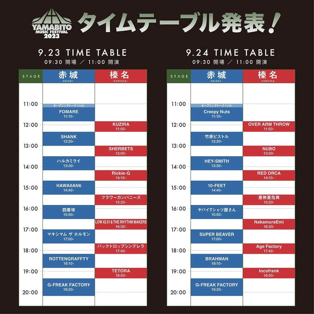 SHANKのインスタグラム：「【LIVE】  "山人音楽祭2023" タイムテーブル発表！ SHANKは12:20 〜赤城ステージに出演します。  2023/9/23(土) 群馬 日本トーターグリーンドーム前橋  #SHANK #SHANK095 #SHANK095JPN」