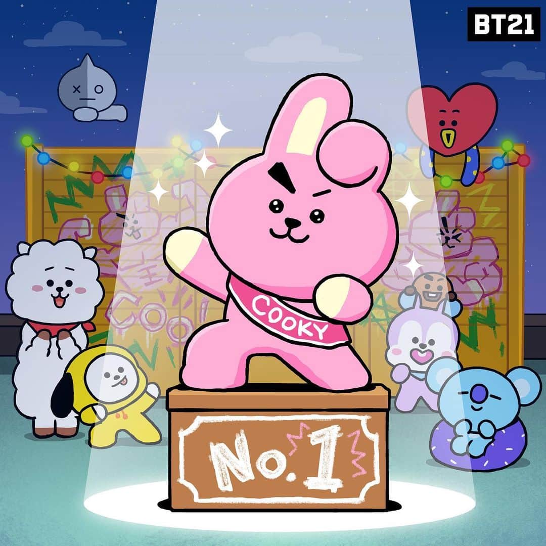 BT21 Stars of tomorrow, UNIVERSTAR!のインスタグラム：「And the winner for 2023 GYM Enthusiast is... *drumroll🥁* COOKY!🩷  #BT21 #HallofFame #No1 #statue #glory #congrats」