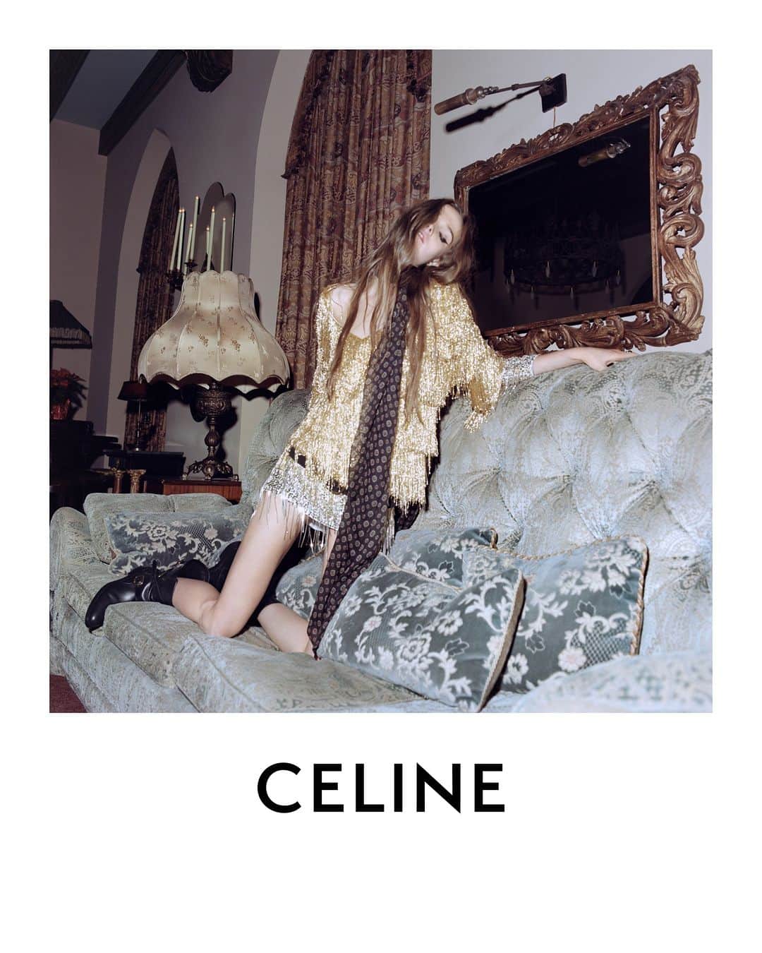 Celineさんのインスタグラム写真 - (CelineInstagram)「CELINE AT THE WILTERN​ AGE OF INDIENESS​ ​ CELINE 17​ WOMEN WINTER 23​  CELINE HAND EMBROIDERED MINI DRESS ​  CELINE CASHMERE SCARF​ ​ COLLECTION AVAILABLE NOW IN STORES AND ON CELINE.COM ​  LULU​ @HEDISLIMANE PHOTOGRAPHY​ ​ @CHATEAUMARMONT​ LOS ANGELES​ DECEMBER 2022​ ​ #CELINEBYHEDISLIMANE」9月1日 18時55分 - celine