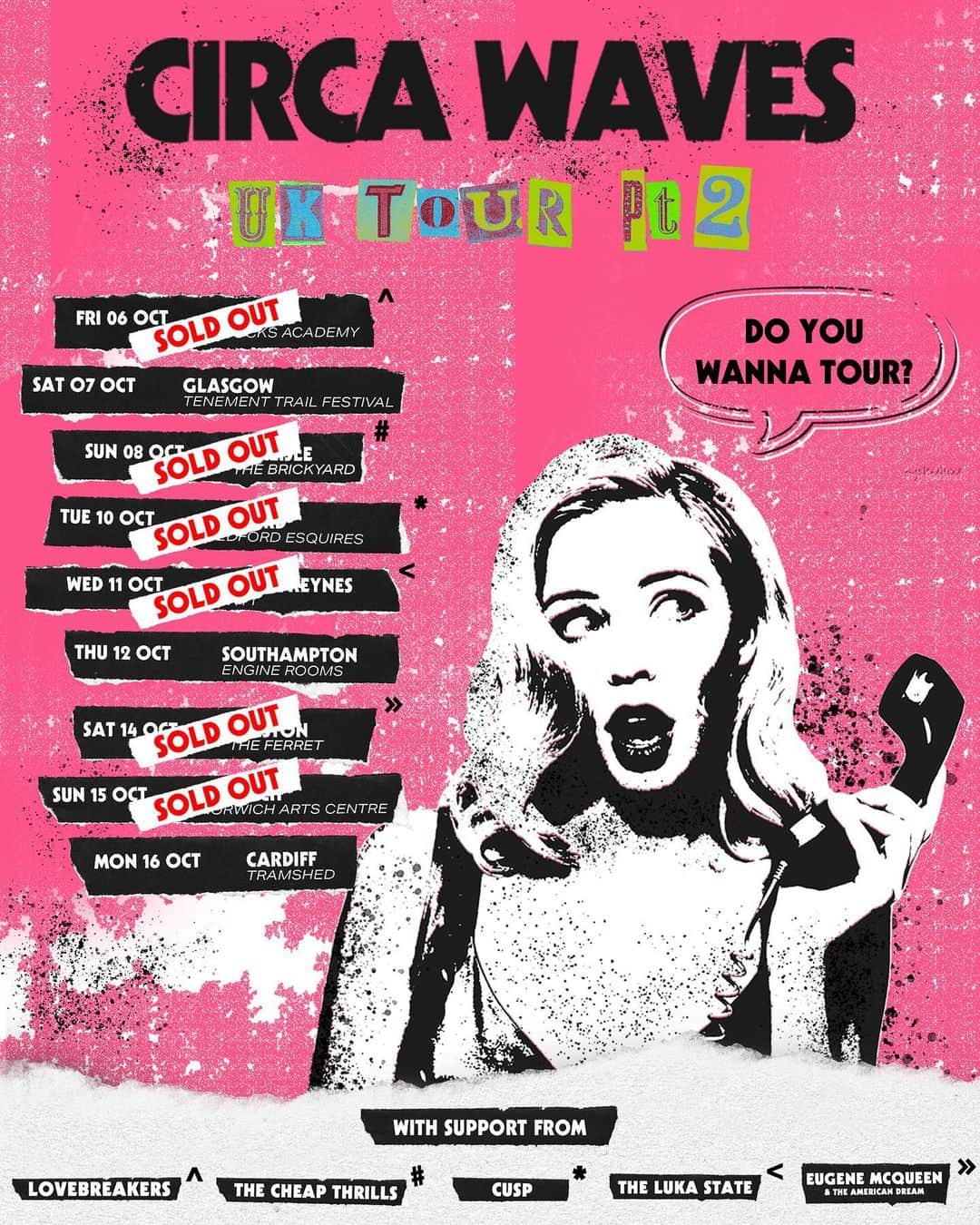 サーカ・ウェーヴスのインスタグラム：「Excited to announce the amazing bands who'll be joining us next month. These shows will be crazy! Remember, bring donations for food parcels as local foodbanks are collecting at each show. Southampton & Cardiff don't have many tickets remaining so be quick. Link in bio.」