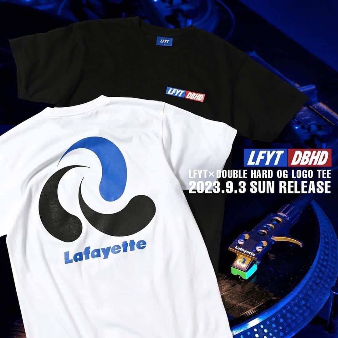 DJ HAZIMEのインスタグラム：「New Release 🤝🤝🤝  LFYT × DOUBLE HARD  “OG LOGO TEE”  Color  WHITE, BLACK ￥6,600-(tax in)  それぞれのブランドを代表するOG LOGOを バックに大胆に配したプリントT。 流れの早い時代にこそブレない芯のある Realな生き方、楽しみ方を提案する、 両ブランドの根底にある共通のテーマを表現した一着。  #doublehard #djhazime  #lafayette #lafayette_tokyo #lafayette_nyc #lafayettecrew #lfyt  @lafayette_tokyo  @lafayette_jpn  @lafayette_online_store」