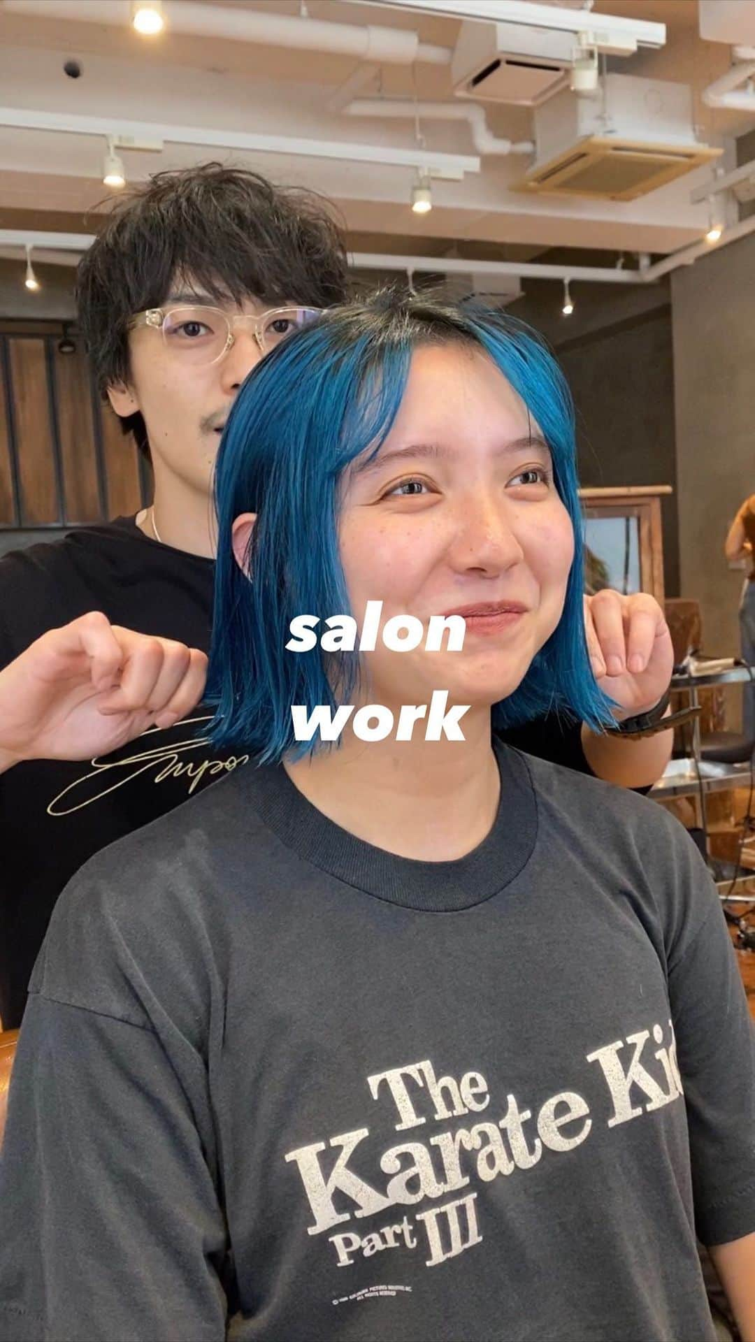 veticaのインスタグラム：「salon work hair @chikara_abe0926   似合うブルーカラーでフィットするデザインに🔵 似合う、フィットするデザインを提案します🔥  #vetica  #velohairsalon  #髪型　 #原宿　 #chikarahair  #髪質改善　 #インナーカラー　 #縮毛矯正　 #ショート　 #ボブ　 #ブリーチ　 #カラー　 #ケアブリーチ　 #トリートメント　 #パーマ　 #ストレートパーマ　 #アシッドストレート　 #ヘアセット #前髪カット #韓国ヘア　 #ベリーショート #逆インナーカラー #beforeandafter」