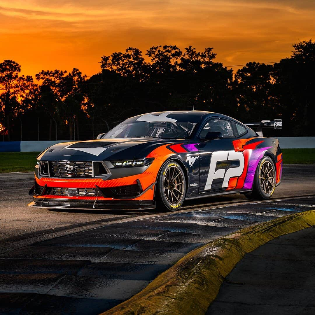 Fordのインスタグラム：「This is the new Ford MustangⓇ GT4, a high-performance race car, based on the 2024 Ford MustangⓇ Dark Horse™ Coupe. Powered by a Coyote engine developed by Ford Performance. See link in bio to inquire.  Not street legal. For track-use only. Sales for this vehicle will be managed by Multimatic. Ownership inquiries may be directed to them below. Inquiry does not guarantee ability to purchase.」