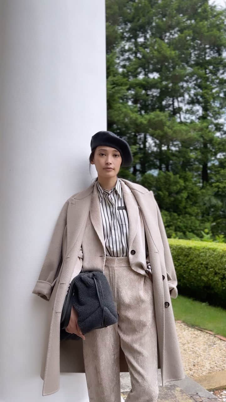 大政絢のインスタグラム：「@brunellocucinelli_brand  で秋の訪れを感じながらファッションを楽しみました 🌿🌿🌿 どのコーディネートがお好きですか？✨  precious 9月号😉」