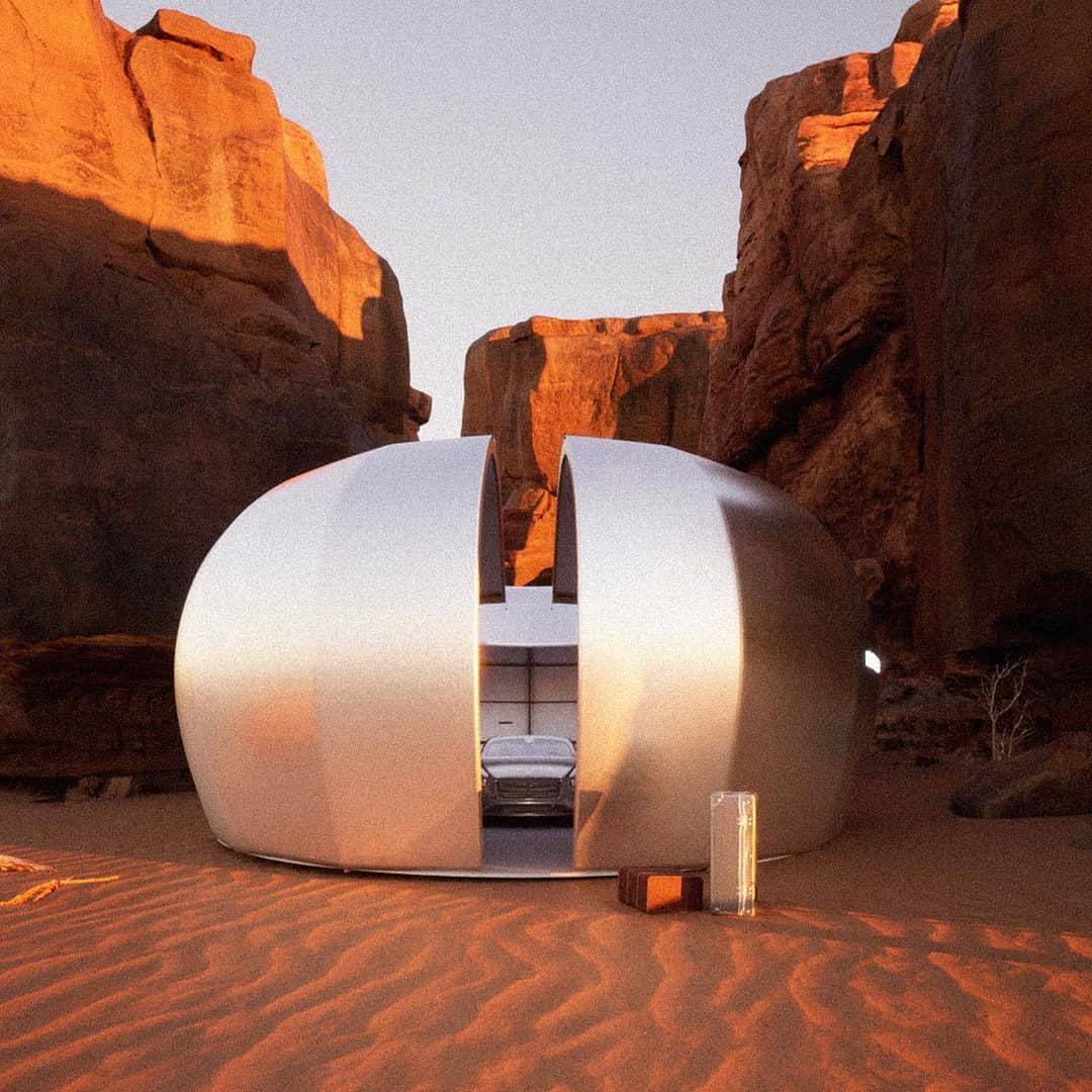 ベントレーのインスタグラム：「Design agency Ultra's (@ultra.fi) proposal for localised pop-up pavilions situated around the world has won first place in Dezeen and Bentley's (@bentleymotors) Future Luxury Retail Design Competition.  Daniel Czyszczoń's proposal in which reconfigurable autonomous cars travel to the customer instead of them having to visit a showroom took second place, while Meredith O’Shaughnessy's  (@meredith.global) proposal to repurpose disused car parks into luxury retail spaces won third place.  V10 (@ventunozerodieci) co-founders Luca Rizzi Brignoli and Fang Zhou's playful lunar experience that sees ten drivers invited to compete in a race on the moon was highly commended by the judges.  The competition sought to explore the momentous changes currently taking place in the luxury industry and discover forward-thinking ideas for both digital and physical luxury retail experiences of the future, in and out of the automotive world.  Note: Automotive models shown in imagery are not associated with Bentley.  Find out more about the competition at the link in bio.  #bentley #designcompetition #retaildesign」