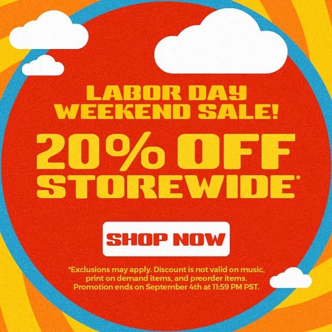 ブライアン・ウィルソンのインスタグラム：「It's the Labor Day Weekend sale at Brian's official store! 20% off items storewide. Check out the great merchandise and apparel: link in Bio.」