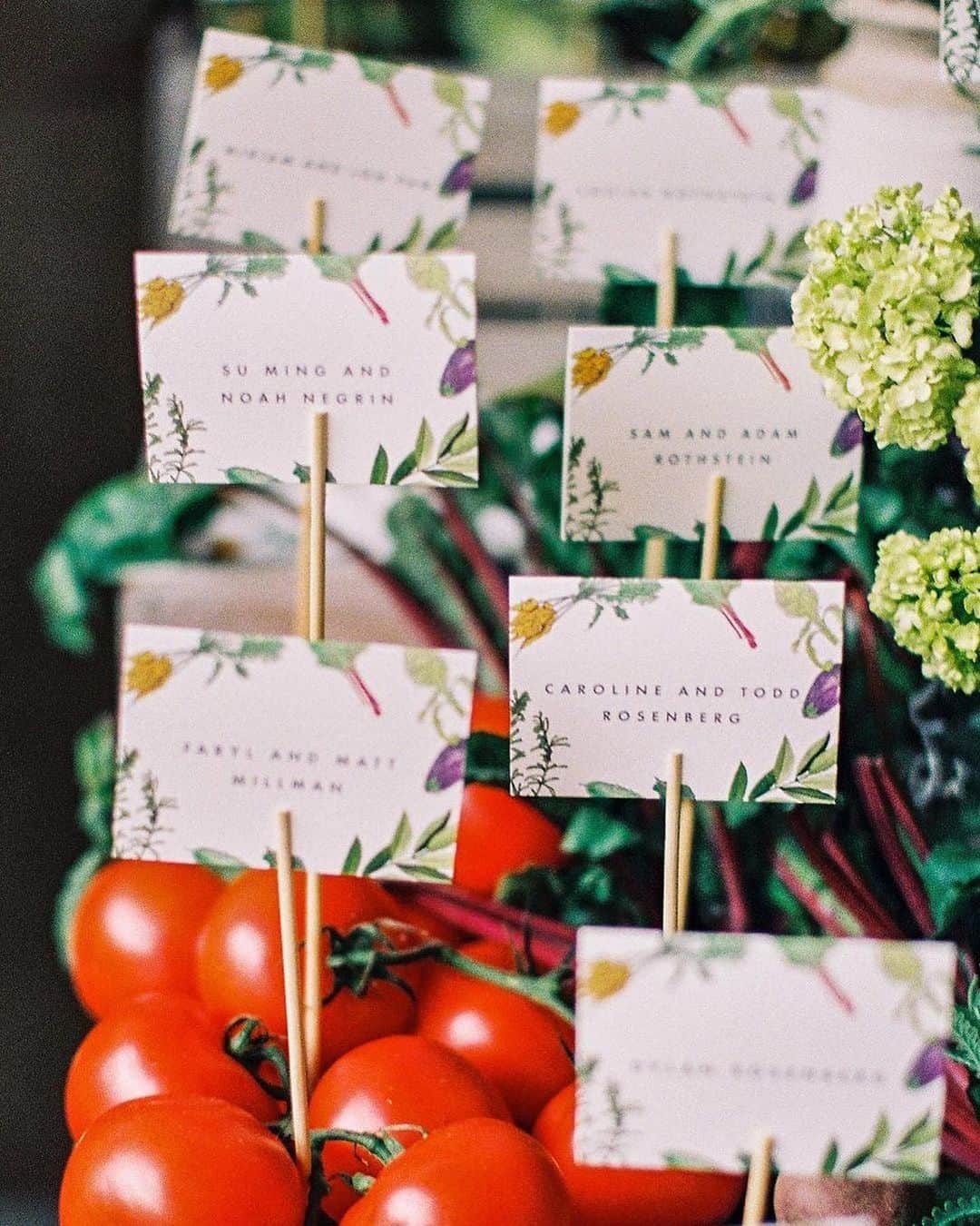 Ceci Johnsonさんのインスタグラム写真 - (Ceci JohnsonInstagram)「Last call for summer 💚🤍🩷  A welcome party of the season. One of our favorite escort card displays for a garden and bloom welcome party, the perfect summer theme.   Within the abundance of fresh flowers and garden vegetables, we designed coordinating seating cards, table signs, and menus that was just featured in @ellejapan June issue for  trending escort displays. Loved working on this with you  @jenniferlaraia 🌸  Planning & Design: @jenniferlaraia  Floral Design: @floressenceflowers  Escort cards, table signs and menus designs: @cecinewyork  Photography: @nataliewatson @ashley_nataliewatson   #summerwedding  #weddingstationery  #floraldesign  #escortcards  #custommenu  #weddingwelcome  #weddingdecor  #bespokedesign  #customstationery  #cecinewyork」9月2日 2時40分 - cecinewyork