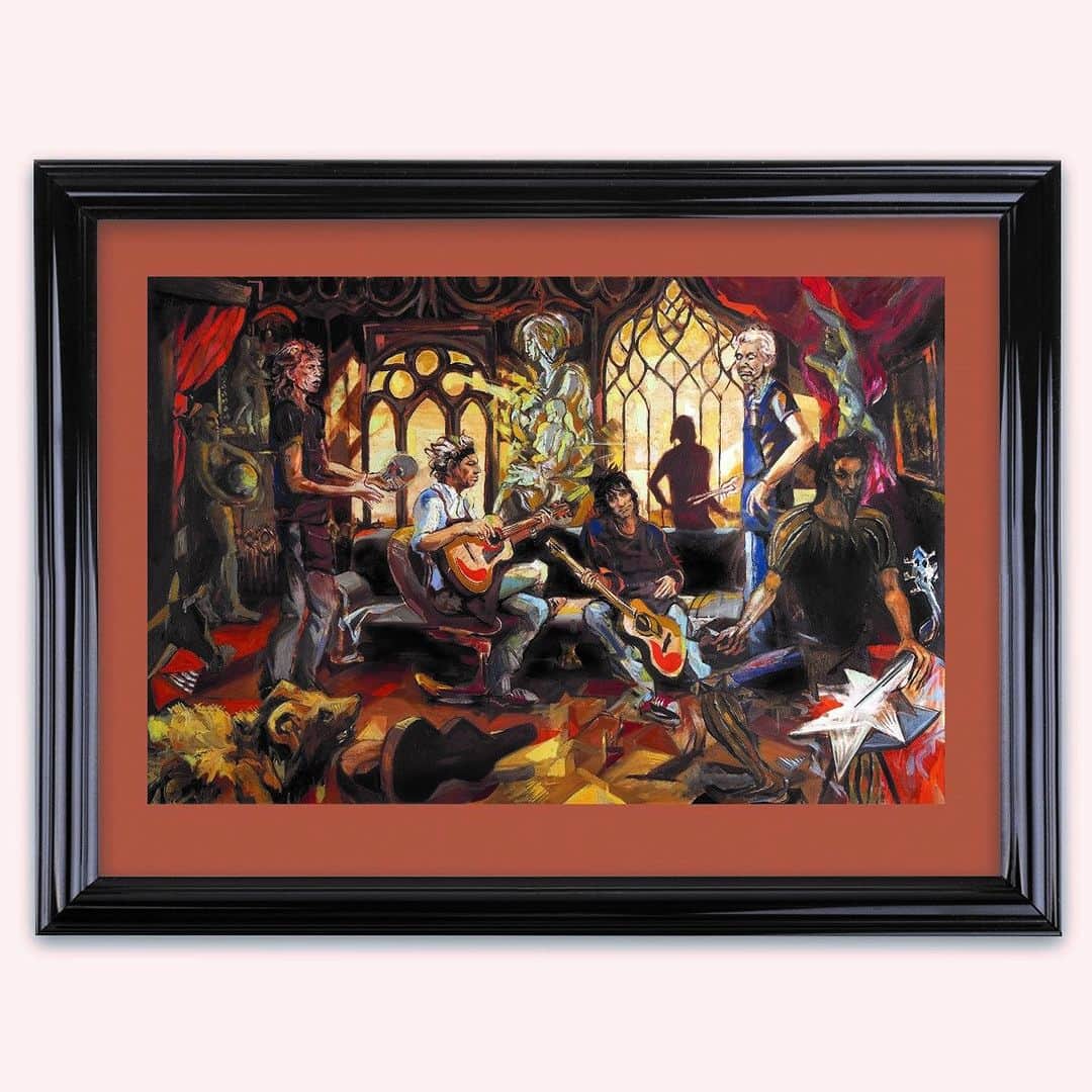 ロン・ウッドのインスタグラム：「🎨😎🎸Due to high demand, you now have until 11th September to order your personalised limited edition print of 'Blacksmiths'. Each print will be handsigned and personally dedicated by Ronnie to you. Strictly limited to 150 prints. Tap the link in the bio to find out more↗」