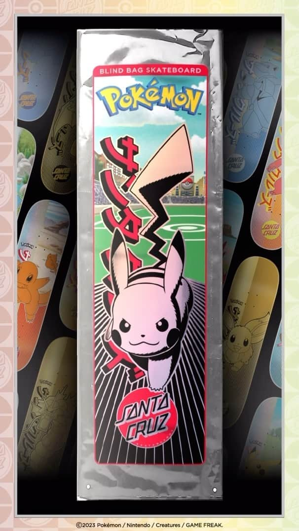 zumiezのインスタグラム：「Drumroll, please! We’re thrilled to unveil the first look at the Santa Cruz Skateboards and Pokemon Limited Edition Assorted Blind Bag Decks, a fusion of two iconic brands in one epic collection. The Global Release for the full Pokemon by Santa Cruz Skateboards collection is September 13 9am EST. “Gotta Catch ‘Em All!”」