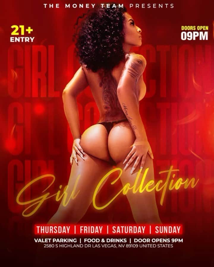 フロイド・メイウェザー・ジュニアのインスタグラム：「GIRL COLLECTION IS THE PLACE TO BE IN VEGAS ALL WEEKEND LONG  DOOR OPENS @ 9:00pm   •THURSDAY •FRIDAY •SATURDAY •SUNDAY  Must be 21 To Enter.  Ladies are welcome with or without male companion.  Come party at the best most luxurious venue in Las Vegas “Girl Collection”  GIRL COLLECTION 2580 S Highland Dr Las Vegas, NV 89109 1 -(844) 447-5758  #GirlCollection  @girl.collection_lv」