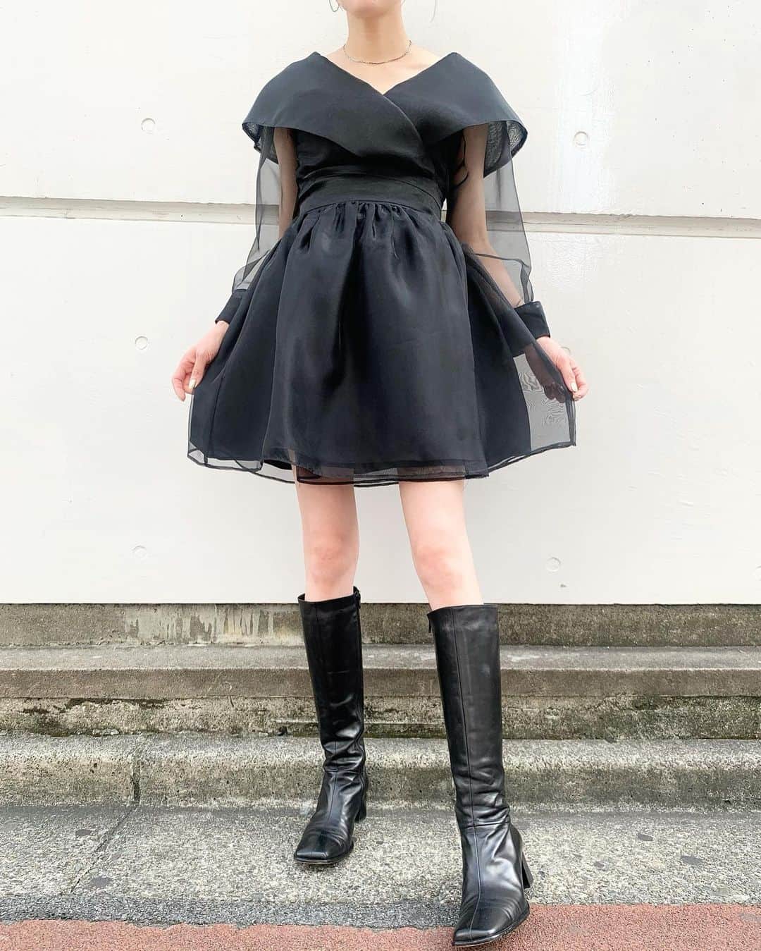 birthdeathさんのインスタグラム写真 - (birthdeathInstagram)「New Arrivals  80's Black organza dress  90's Black leather long boots  #birthdeath #vintage」9月2日 15時20分 - birthdeath_tokyo