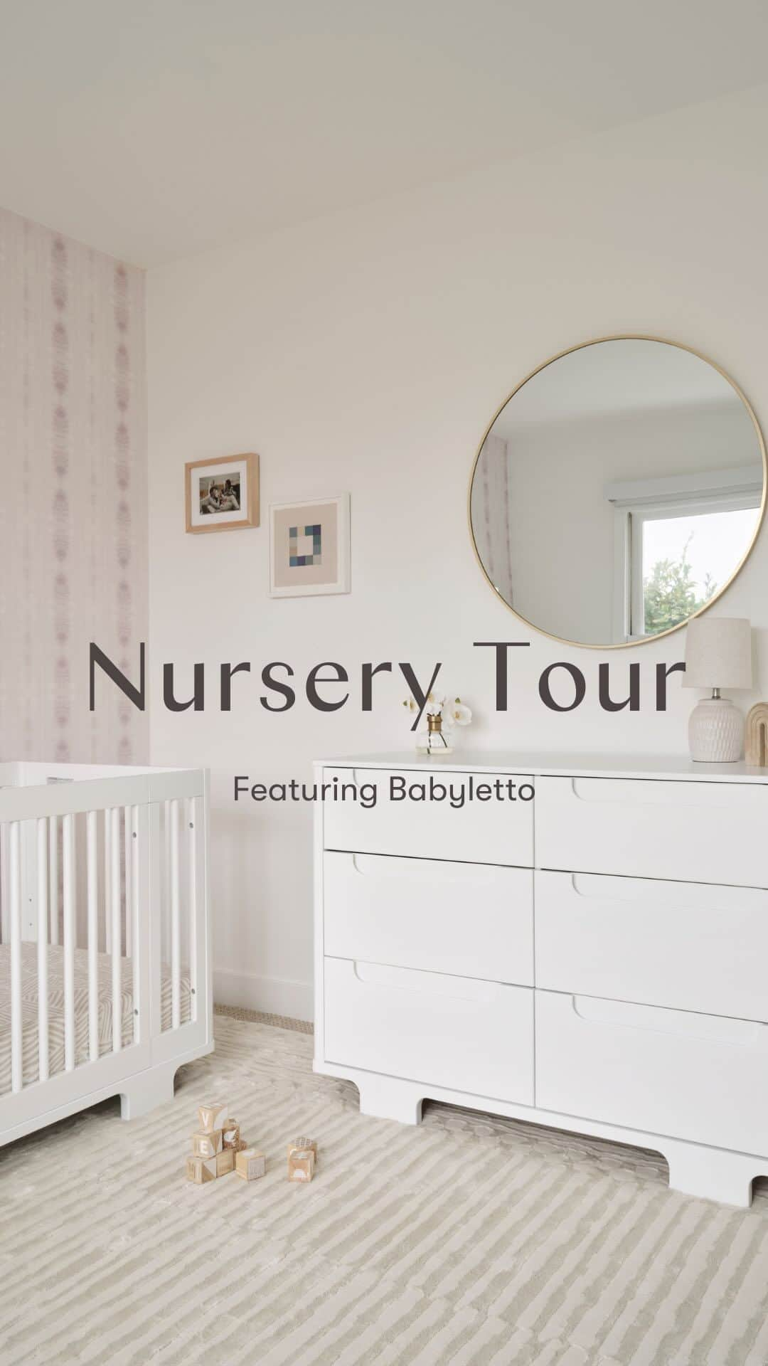 Livのインスタグラム：「A look inside my nursery! I’m so excited about this serene and cozy new space, finished just in time for baby ☺️. Designed by @littlecrowninteriors with furniture from @babyletto, join us on a nursery tour to learn why I chose each piece and answer some questions about my pregnancy journey with baby #2. 🤍  The @babyletto lineup: Yuzu 8-in-1 Crib, Yuzu 6-Drawer Dresser, Arc Recliner, and Enoki Ottoman.」