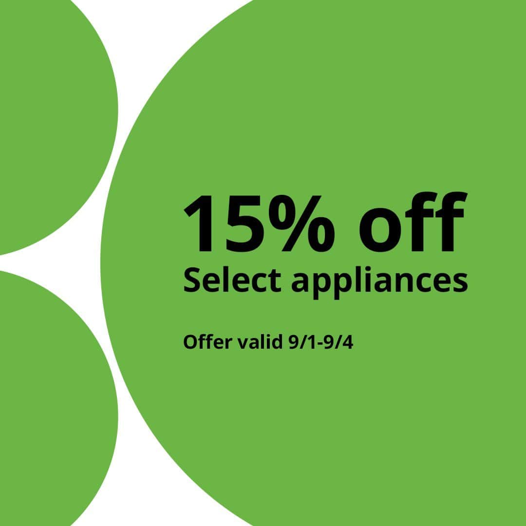 のインスタグラム：「Looking to upgrade your kitchen? Our biggest sale of the season has got what you need with 15% off select appliances! Offer valid from 9/1-9/4, hurry in or shop today at the link in bio.」
