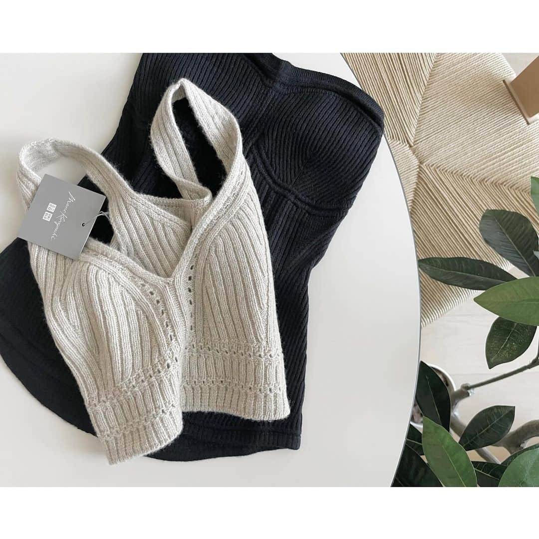 kumiのインスタグラム：「uniqlo x mamekurogouchi ❤︎  ラストコラボと知ってインナーを沢山購入。 ビスチェとニットブラも可愛かったから予定外に🐈‍⬛＊  #uniqlo#mamekurogouchi」