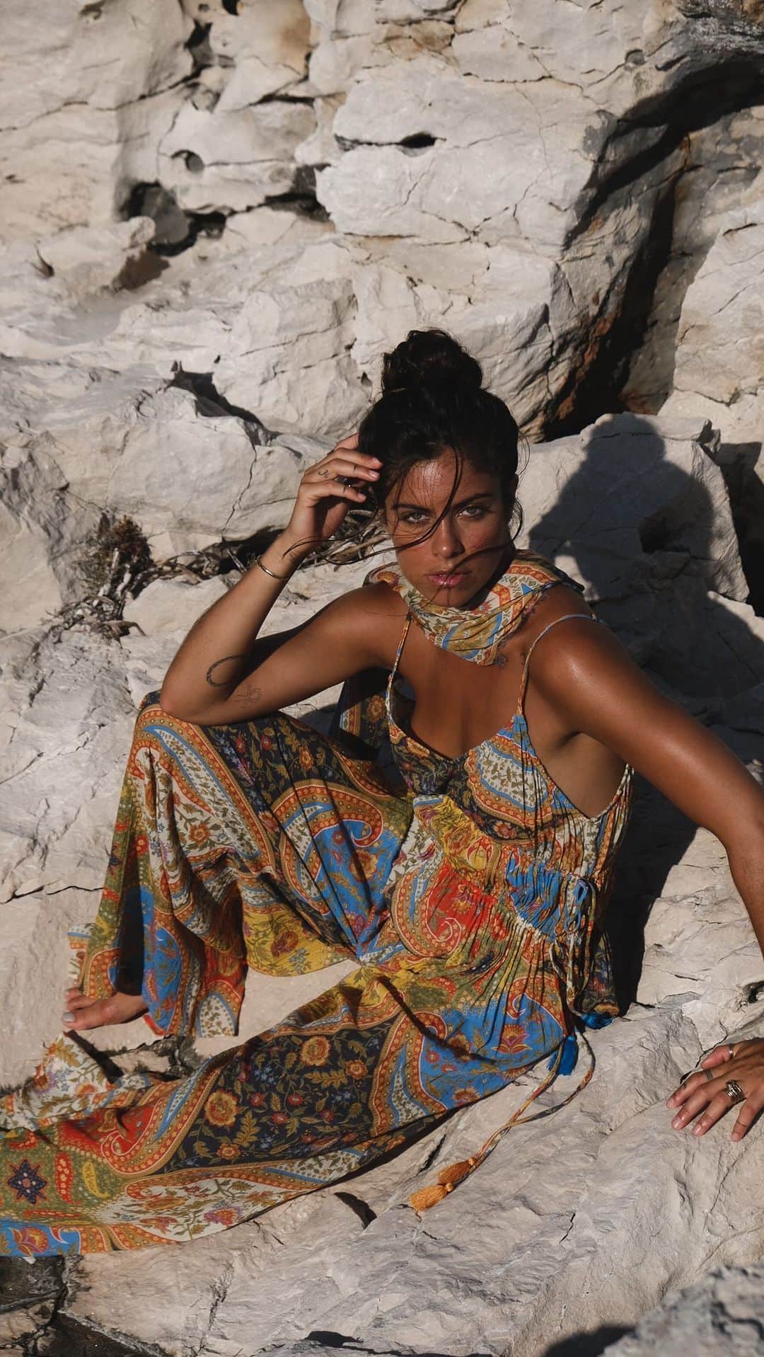 SPELLのインスタグラム：「Mediterranean muse @mimielashiry in our Belladonna Jumpsuit ~ ready to wear from rocky shores to sandy bar floors 🌊」