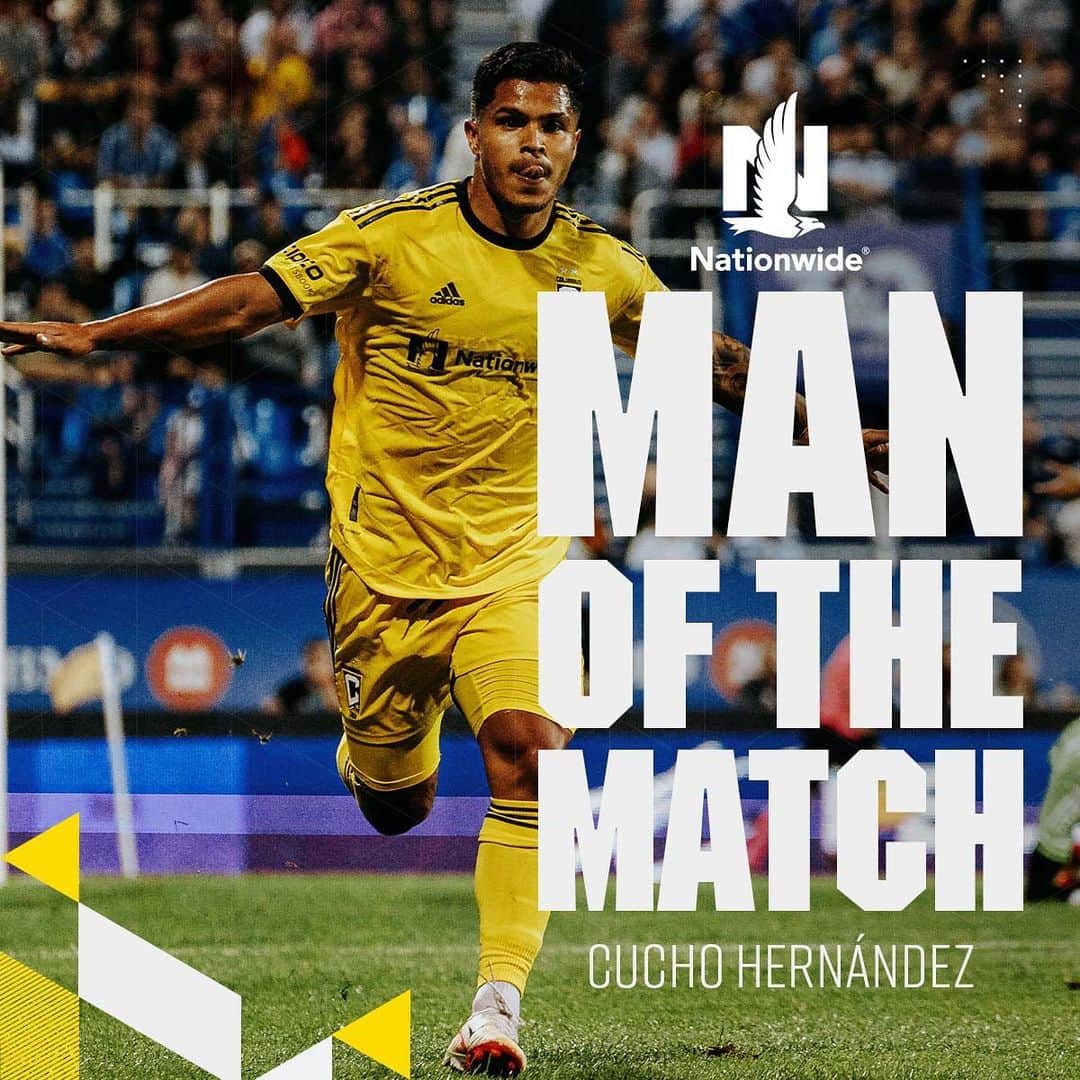 クチョ・エルナンデスのインスタグラム：「1️⃣ 2️⃣ 3️⃣ 🎩  Cucho has been named the Nationwide Man of the Match after notching his first hat trick in the Black & Gold in the 4-2 win over Montreal.  #Crew96 ✘ @nationwide」