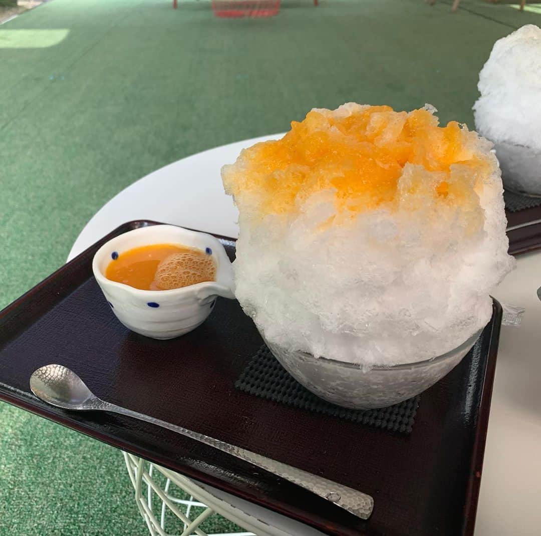 原田麻子のインスタグラム：「夏みかん  さわやかな夏みかん〜 ジューシーでおいしい！  暑い日に求めてるあじ。 思わぬ強い風にふんばりをきかすしゃるを添えて  #かき氷#かき氷🍧#おやつ#ごはん#sweets#shaveice#神奈川かき氷」
