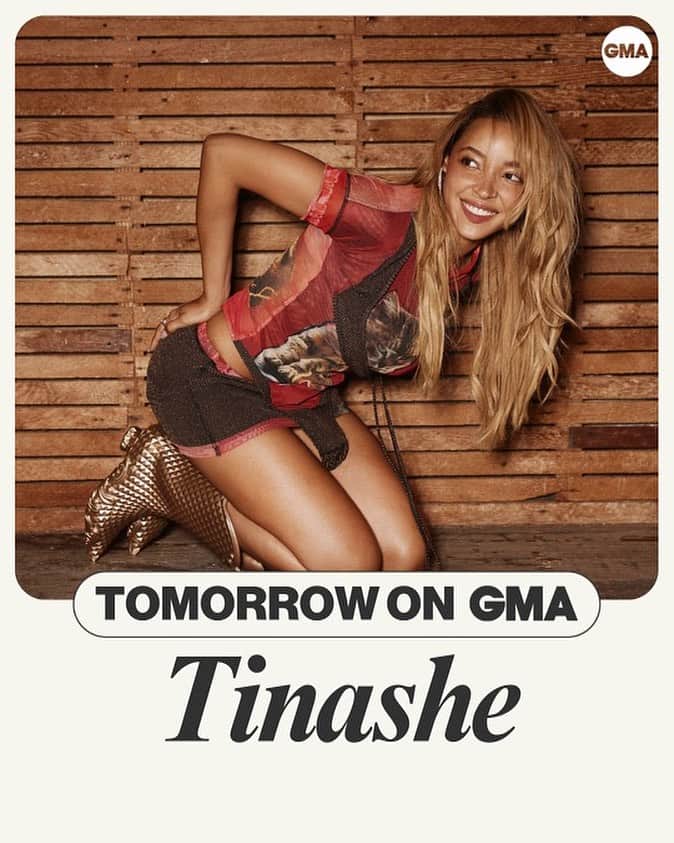 ティナーシェのインスタグラム：「SO EXCITED to perform a brand new song from BB/ANG3L tomorrow morning on @goodmorningamerica ♥️ DONT MISS IT」