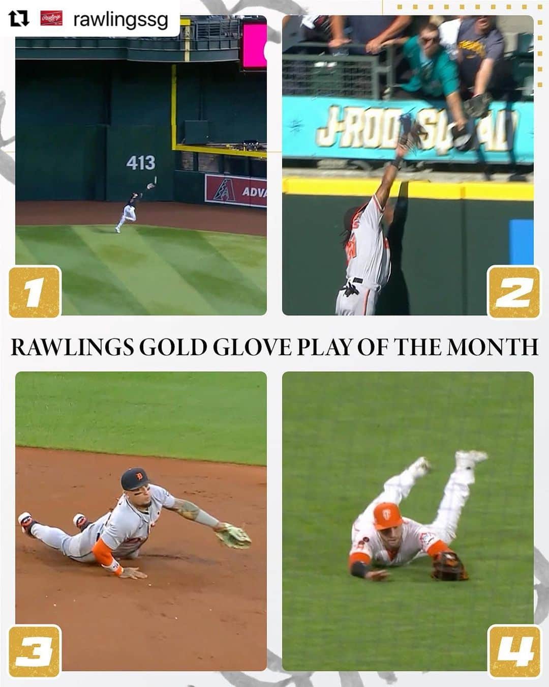 Rawlings Japanさんのインスタグラム写真 - (Rawlings JapanInstagram)「#Repost @rawlingssg with @use.repost ・・・ The August Gold Glove Play of the Month is here! Vote now on our story for the top play of the month from #TeamRawlings athletes! #GGPOTM #ローリングス  #守備 #グラブ #野球 @rawlings_japan_llc」9月3日 23時08分 - rawlings_japan_llc