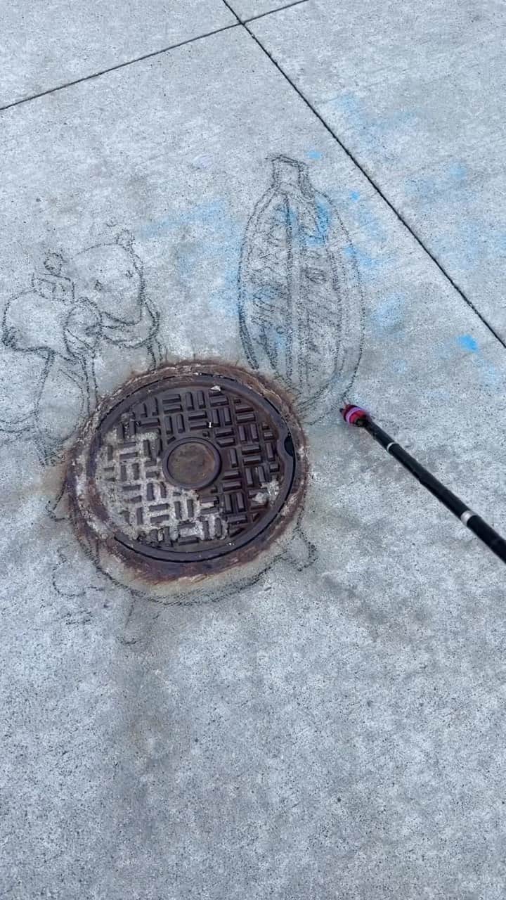 Earth Picsのインスタグラム：「Street artist 👨‍🎨 @davidzinn being creative with what he finds. Check out his account for other art 🖼️   🎥 @davidzinn」