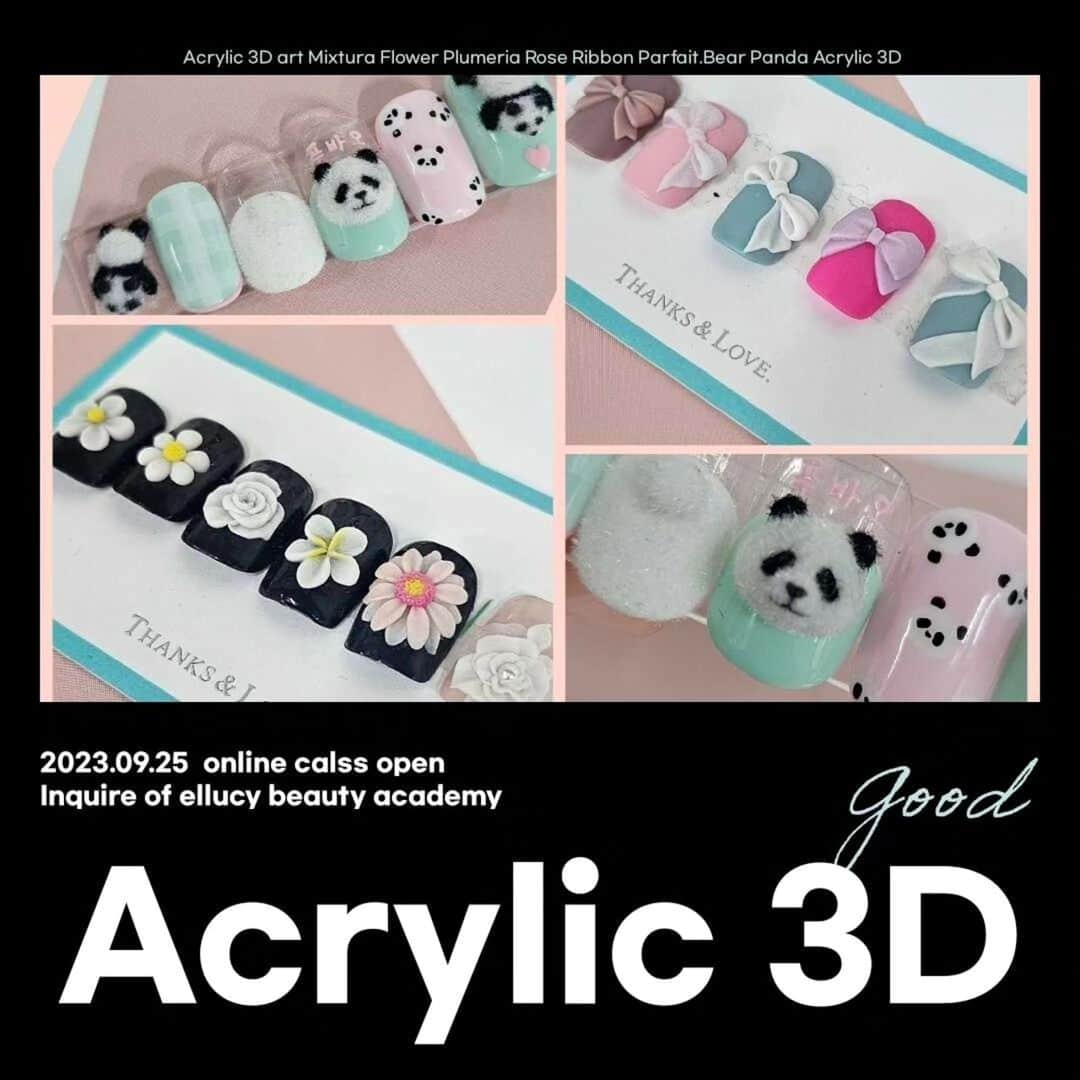 엘루씨 네일살롱のインスタグラム：「#아크릴3D. . 아크릴로 만드는 3D아트는. 익스텐션등과는 전혀 다른 분야이고.  아크릴 기술은 안하는 것이 아니고. 할 수 있다 / 할 수 없다 의 차이라고 생각해요. . 처음부터 잘 할 수는 없겠지만. 배워서 연습하면 반드시 나만의 기술이 되는 분야입니다. . 할 수 있지만 안하는 것과. 할 수 없어서 못하는 것은. 전혀 다른 이야기라는거 아시죠? . 아크릴아트를 할 수 있도록. 함께 기술을 익혀보지 않으시겠어요?^^. . 9월 25일에 개강하고 5회코스입니다. . 문의 및 접수는 카카오채널 엘루씨뷰티아카데미 로 연락주세요!^^」