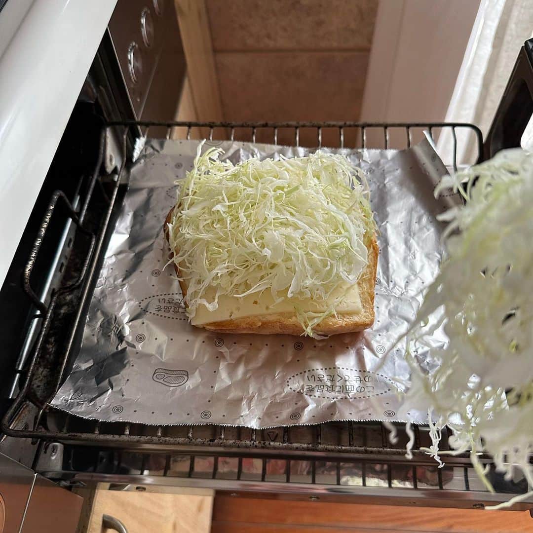 Tesshiさんのインスタグラム写真 - (TesshiInstagram)「山盛りキャベツ乗せチーズトーストwith明太マヨ Shredded cabbage on cheese toast with Mentaiko and mayonnaise #yummy #homemade #healthy #toast #cabbage #mountain #cheese #mentaiko #おいしい #トースト #キャベツ #山盛り #チーズ #明太子 #マカロニメイト #フーディーテーブル #手作り  下から→パン、チーズ、山盛りキャベツ→焼く→明太子、マヨネーズ→焼く Bread, cheese, shredded cabbage… Mentaiko, mayonnaise…」9月3日 22時02分 - tmytsm