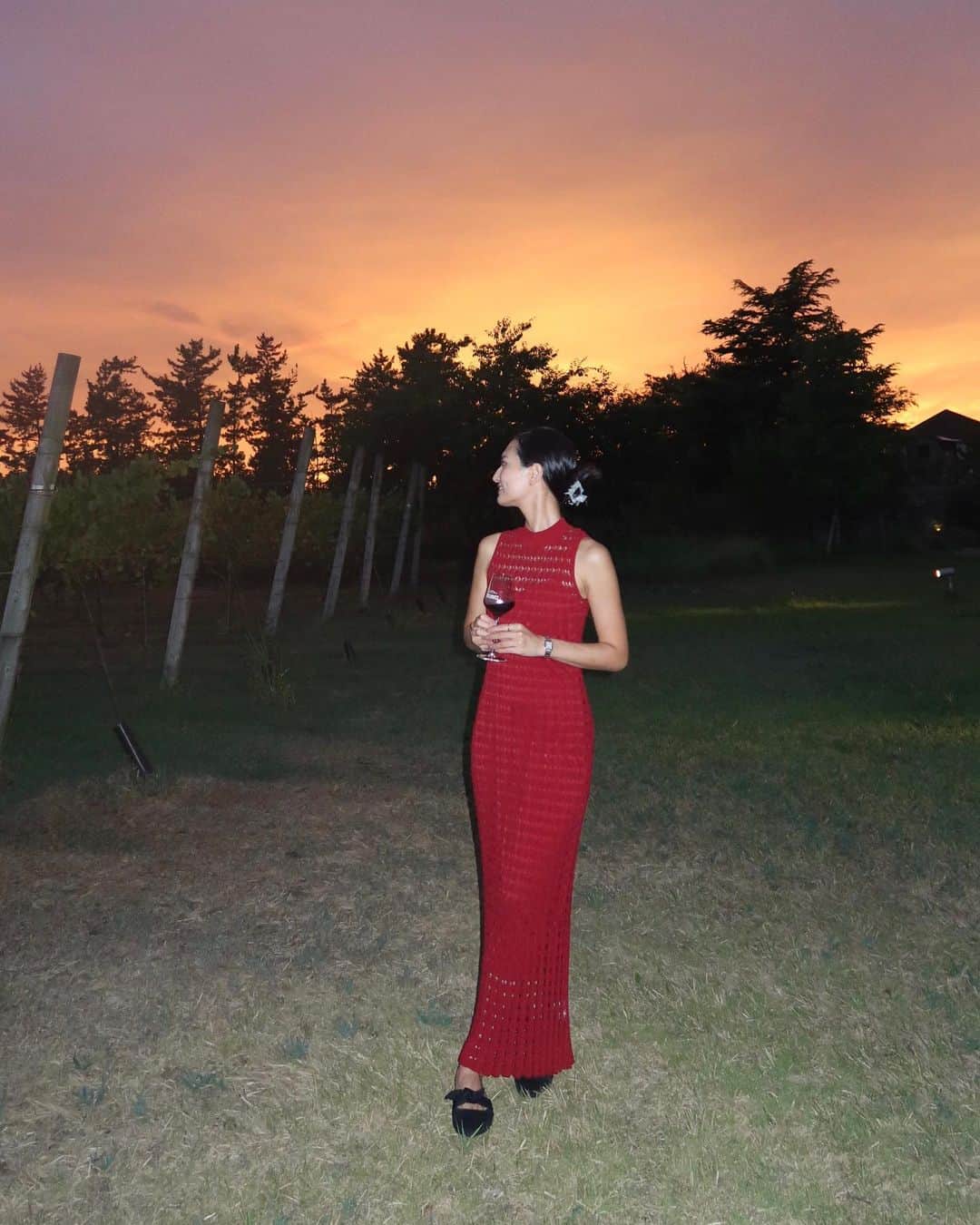 山賀琴子さんのインスタグラム写真 - (山賀琴子Instagram)「真っ赤なワンピースと赤ワインと夕陽🍷🍇🌅  dress @anuans.official」9月6日 19時20分 - kotokoyamaga