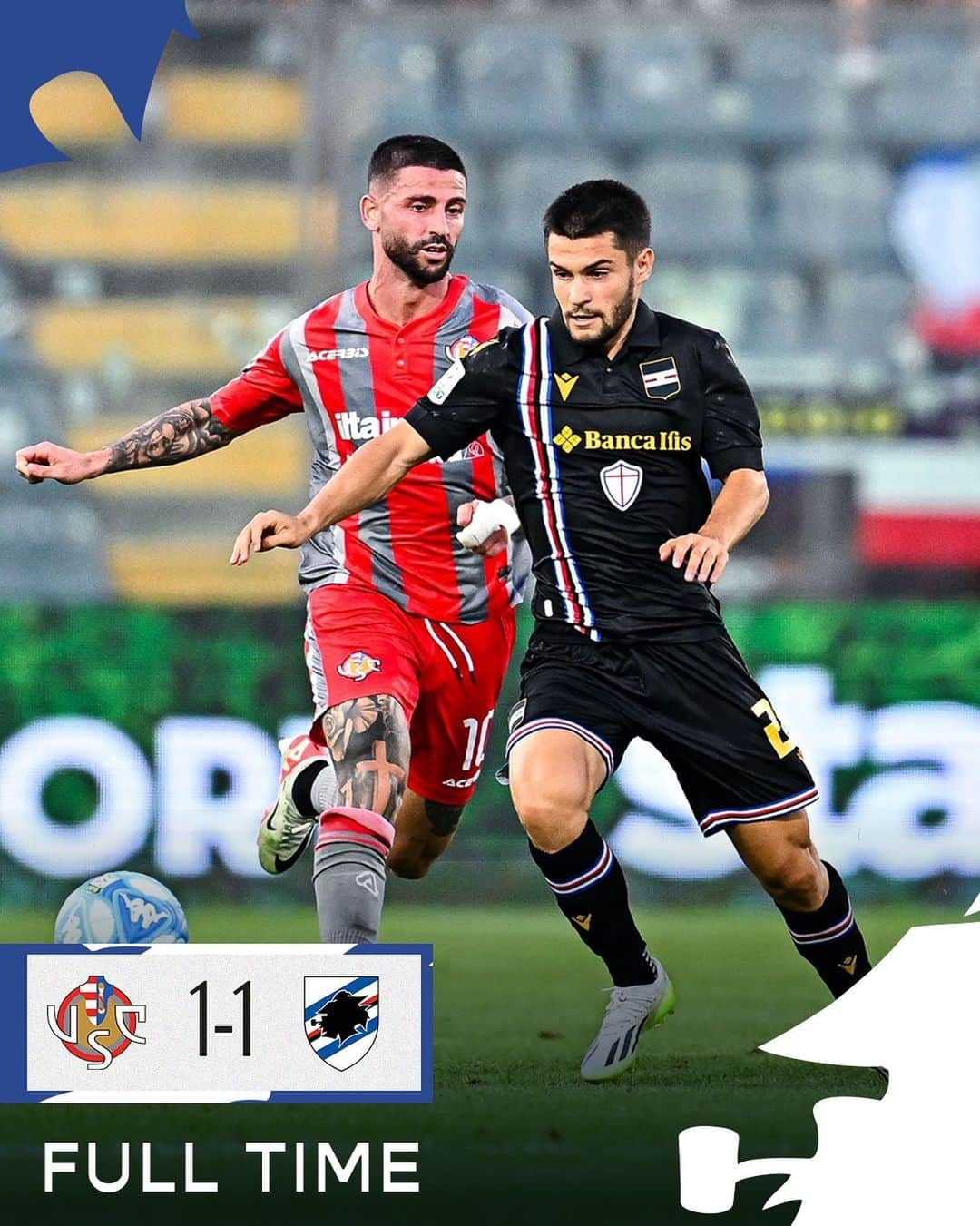 UCサンプドリアのインスタグラム：「⏹ FULL TIME   Finisce in parità allo "Zini".    #CremoneseSamp 1-1 | #SerieBKT   #ForzaDoria 🔵⚪️🔴⚫️⚪️🔵」