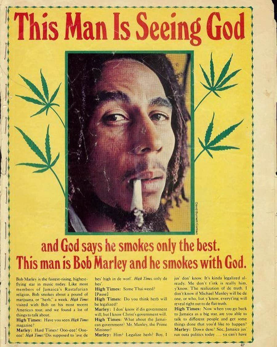 ボブ・マーリーさんのインスタグラム写真 - (ボブ・マーリーInstagram)「Best herb you ever smoked? BOB: “One time I was in Jamaica, was doin' a show, and a man come up to me, and him give me a spliff. Now, dats de bes' herb I ever smoke. Yeah, man—neva get herb like dat again! No, no, no. Just like one tree in de earth, y'know. Sometimes ya just find a tree. It lamb's bread.” #bobmarley  Bob graces the cover of @hightimesmagazine’s September ‘76 issue! #todayinbobslife #bobmarley #hightimes #herb  📸s by @kimgottliebwalker (from her book ‘Bob Marley & the Golden Age of Reggae’) & @davidburnettfoto」9月4日 4時54分 - bobmarley