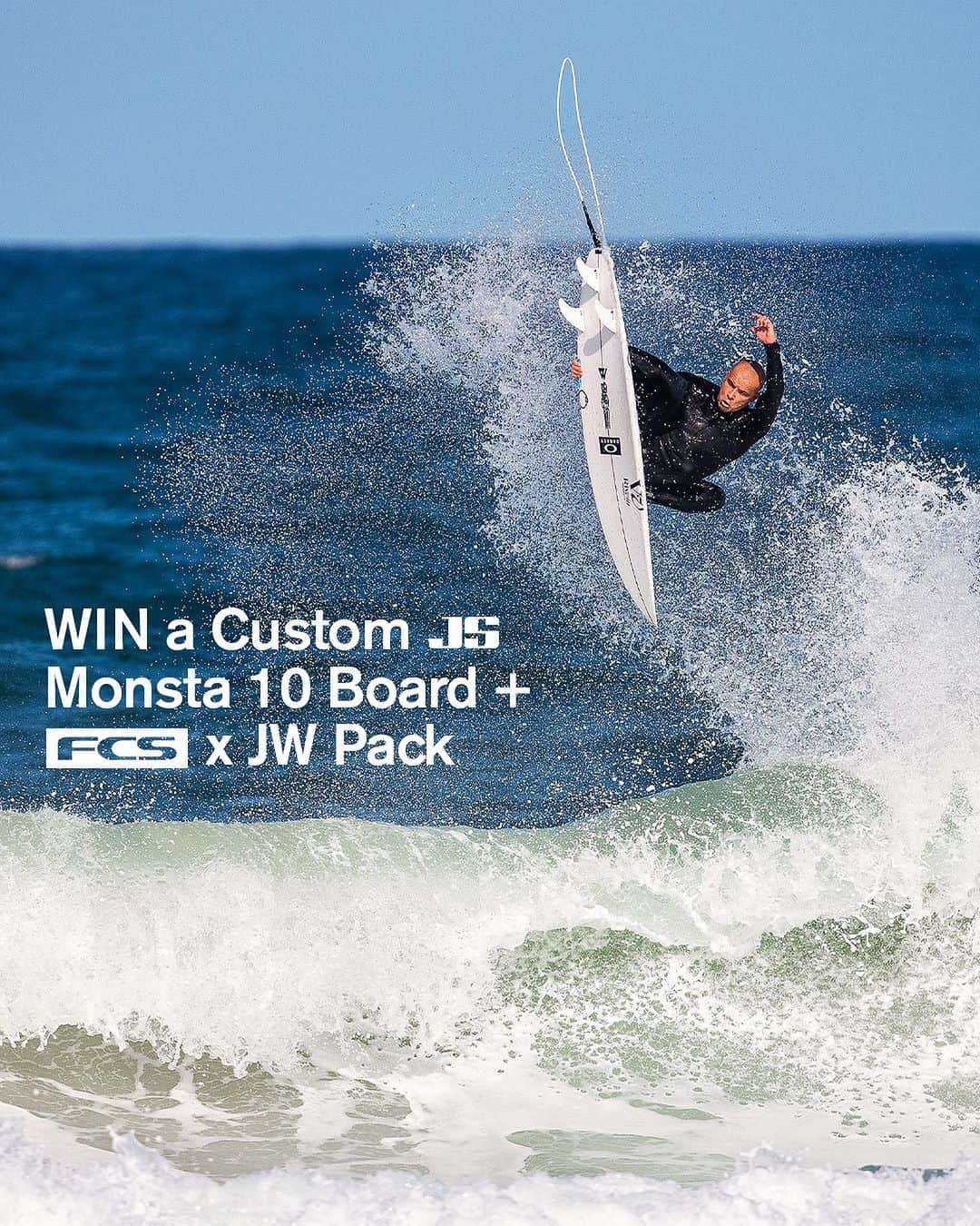 のインスタグラム：「Julian Wilson has dropped some fresh new coloured fins and traction in Australia, just in time for spring.  To celebrate, we'll be giving away a custom Monsta 10 surfboard from @jsindustries1 and an FCS pack to one lucky Australian (northern hemisphere will get their giveaway soon).   Simply hit the link in our bio to enter.   #FCSII #FindYourFin  📸 @boskophoto_」