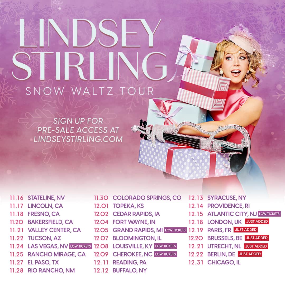 リンジー・スターリングのインスタグラム：「I’ve always wanted to bring my Christmas tour to Europe and finally this year we’re making it happen! Sign up for pre-sale access at LindseyStirling.com/tour. Tickets and VIP packages go on sale to the public Fri Sept 8th at 10am local!」