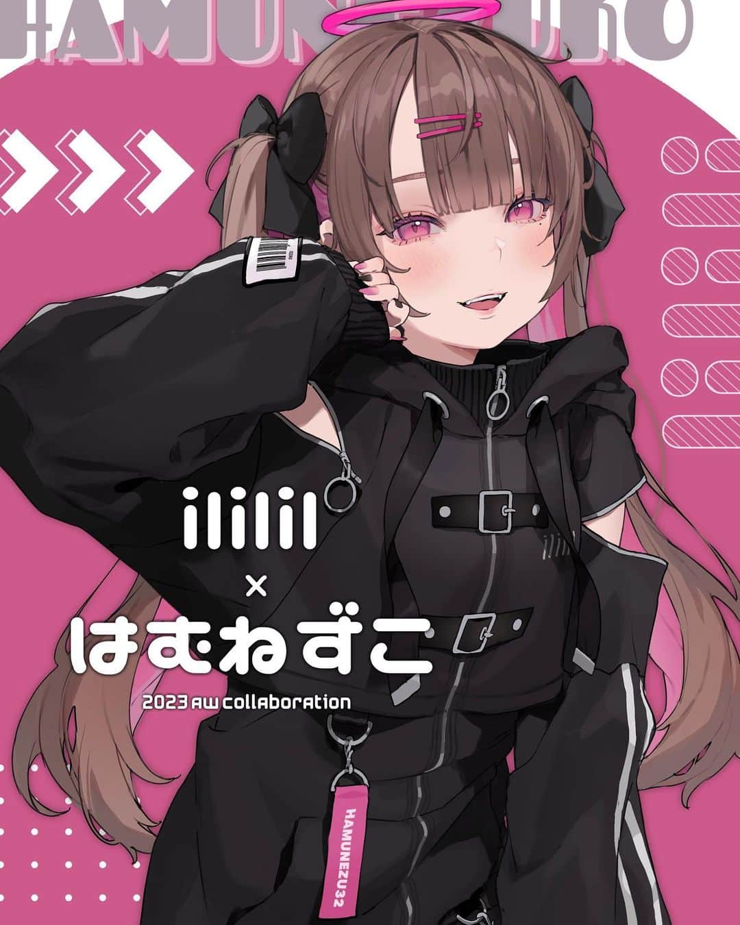 はむねずこのインスタグラム：「【ililil×はむねずこ】 なんとilililさまとコラボ！！！  🖤NEZU狂パーカー、本日18時より販売開始🖤  オリジナルアクキーもつくヨ  ▼▼ ililil.jp/c/item/il23-z02  #ililil#はむねずこ」