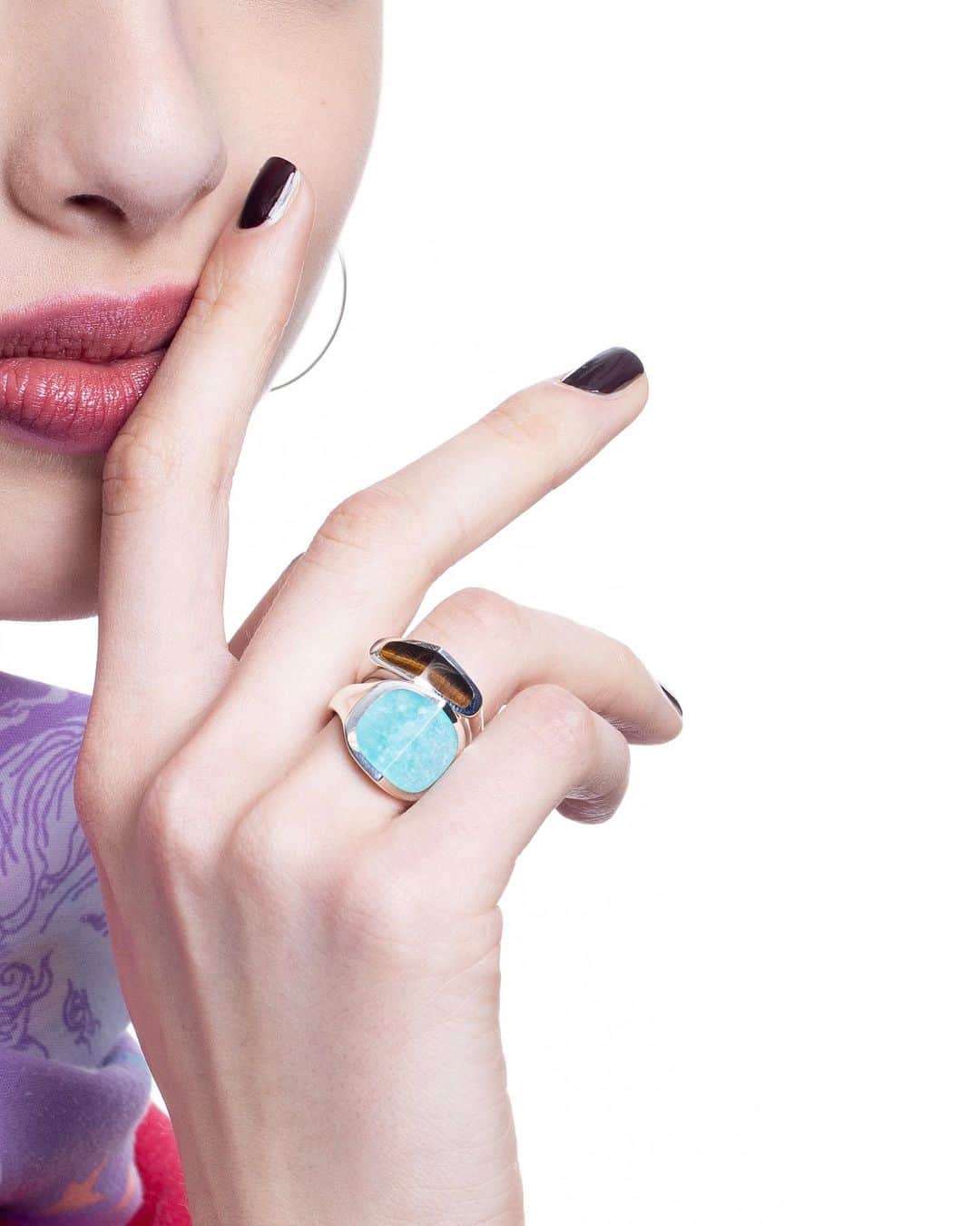 Hirotaka Jewelryのインスタグラム：「AMAZONITE AND TYGER’S EYE “EQUINOX” PYRAMID RINGS #hirotakajewelry」